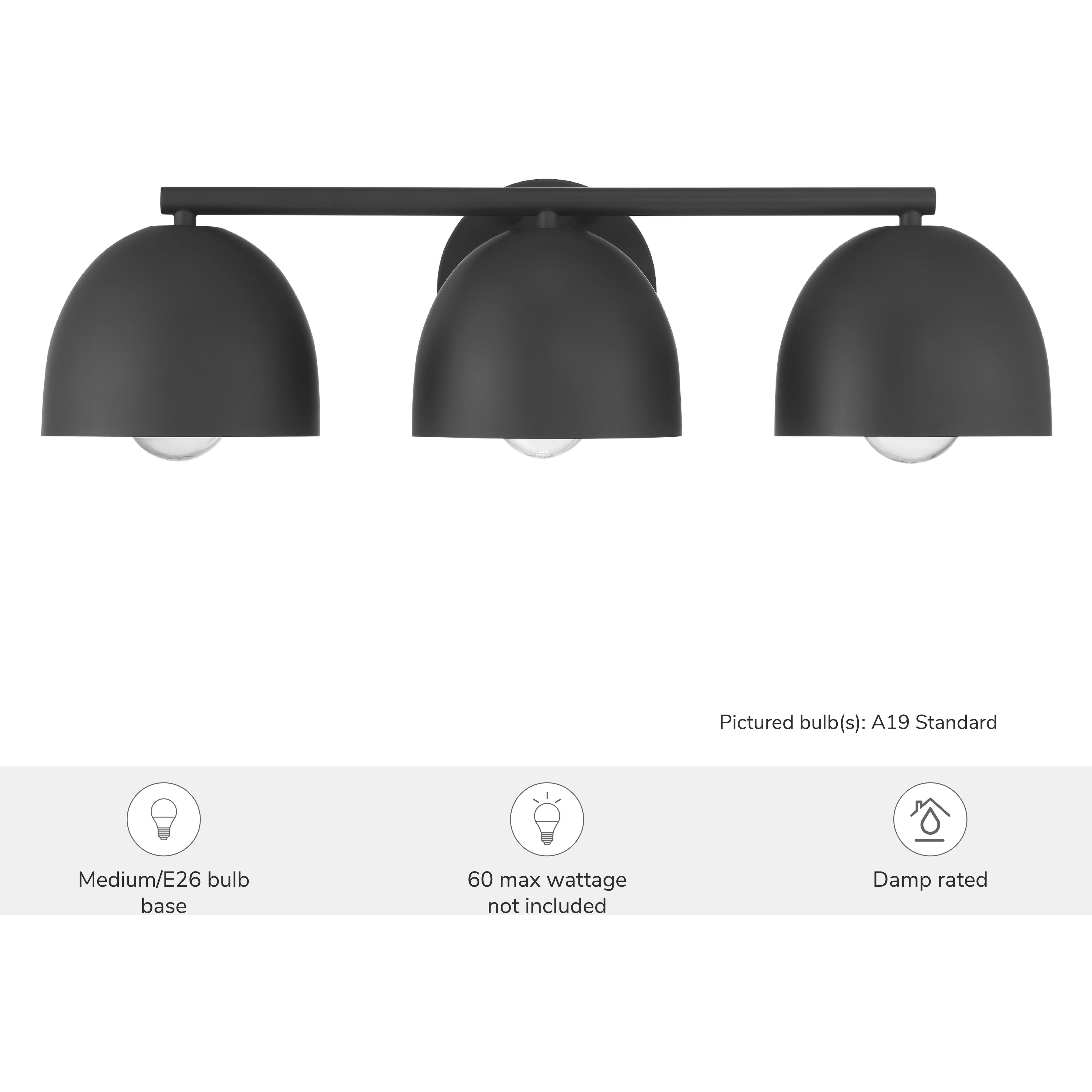 Erling 3 Light Matte Black Vanity Light Wall Light, Medium