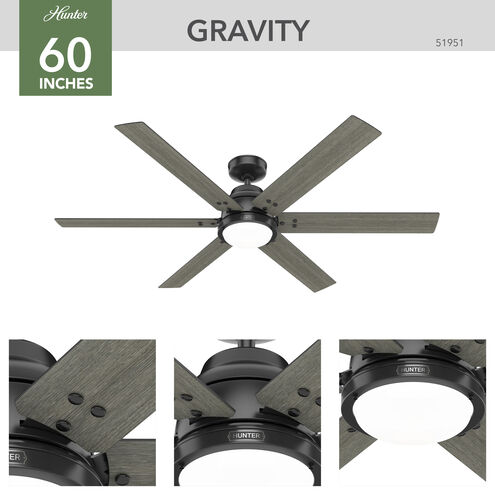 Gravity 60 inch Matte Black with Dark Gray Oak/Matte Black Blades Ceiling Fan