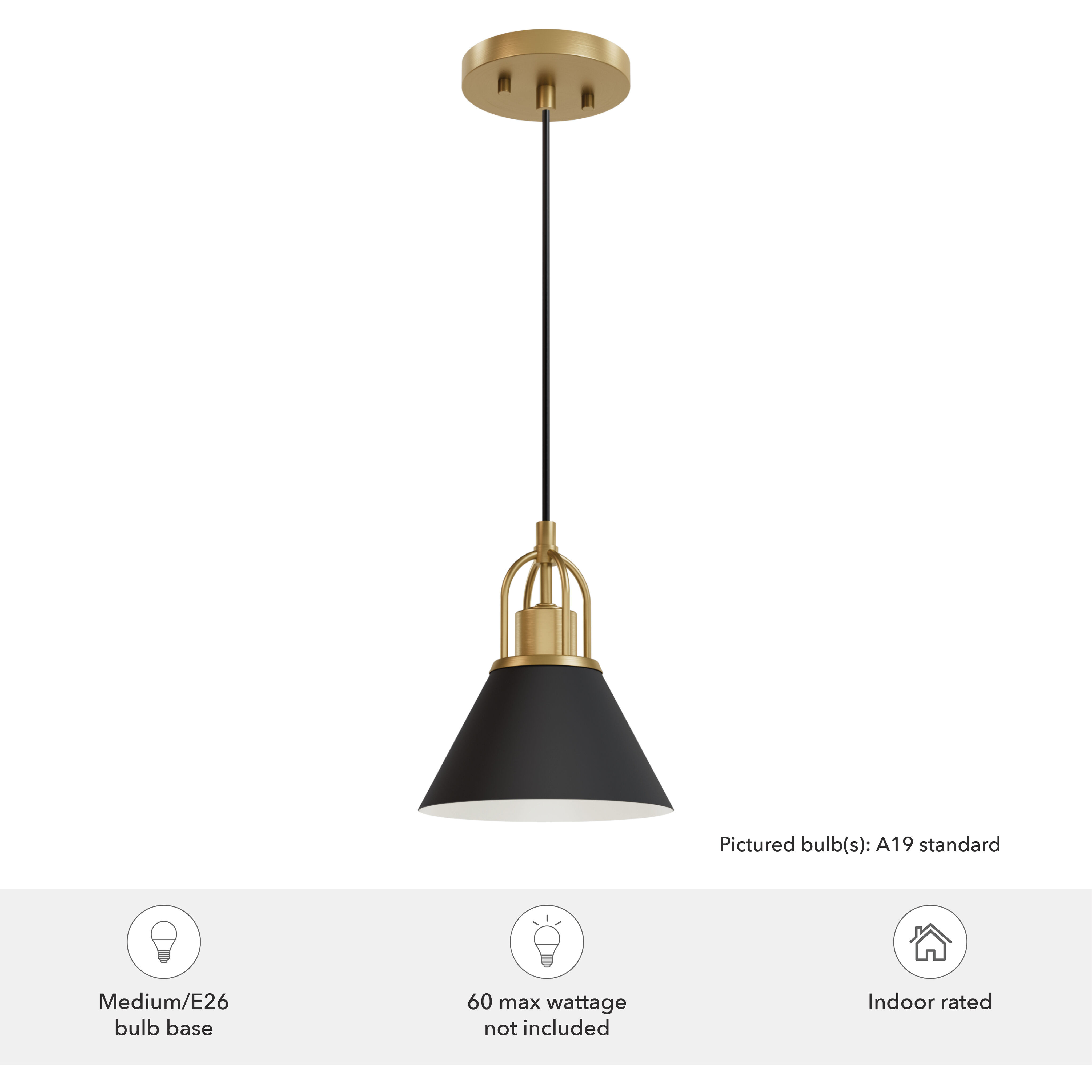 Carrington Isle 1 Light 7 inch Flat Matte Black and Luxe Gold Pendant Ceiling Light, Mini