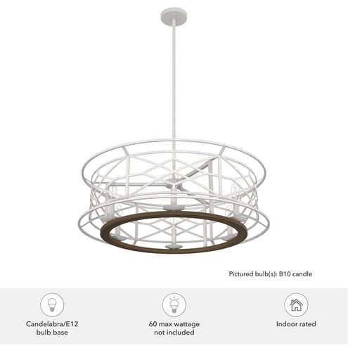 Langwood 6 Light 30 inch Distressed White and Chestnut Chandelier Ceiling Light