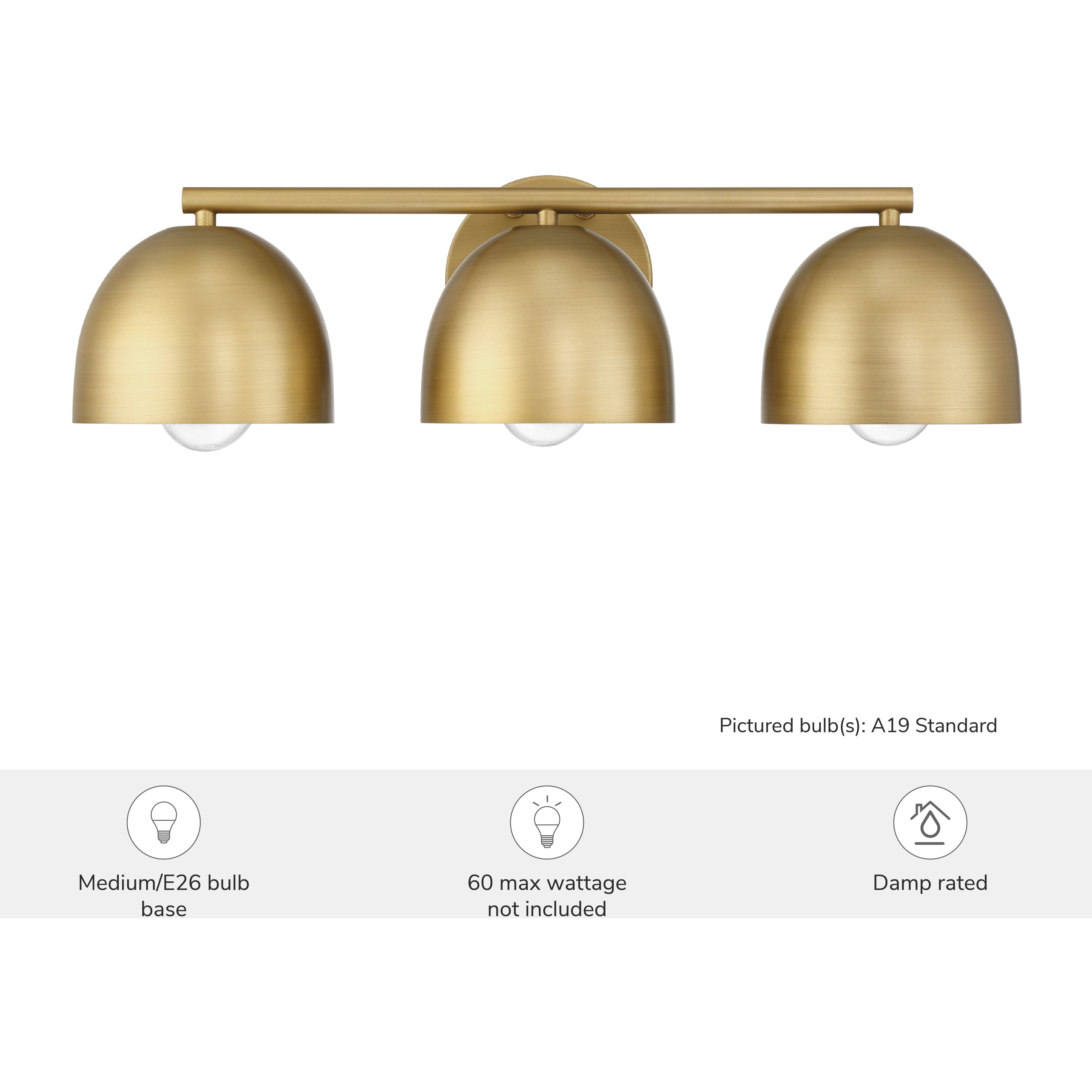 Erling 3 Light Luxe Gold Vanity Light Wall Light, Medium