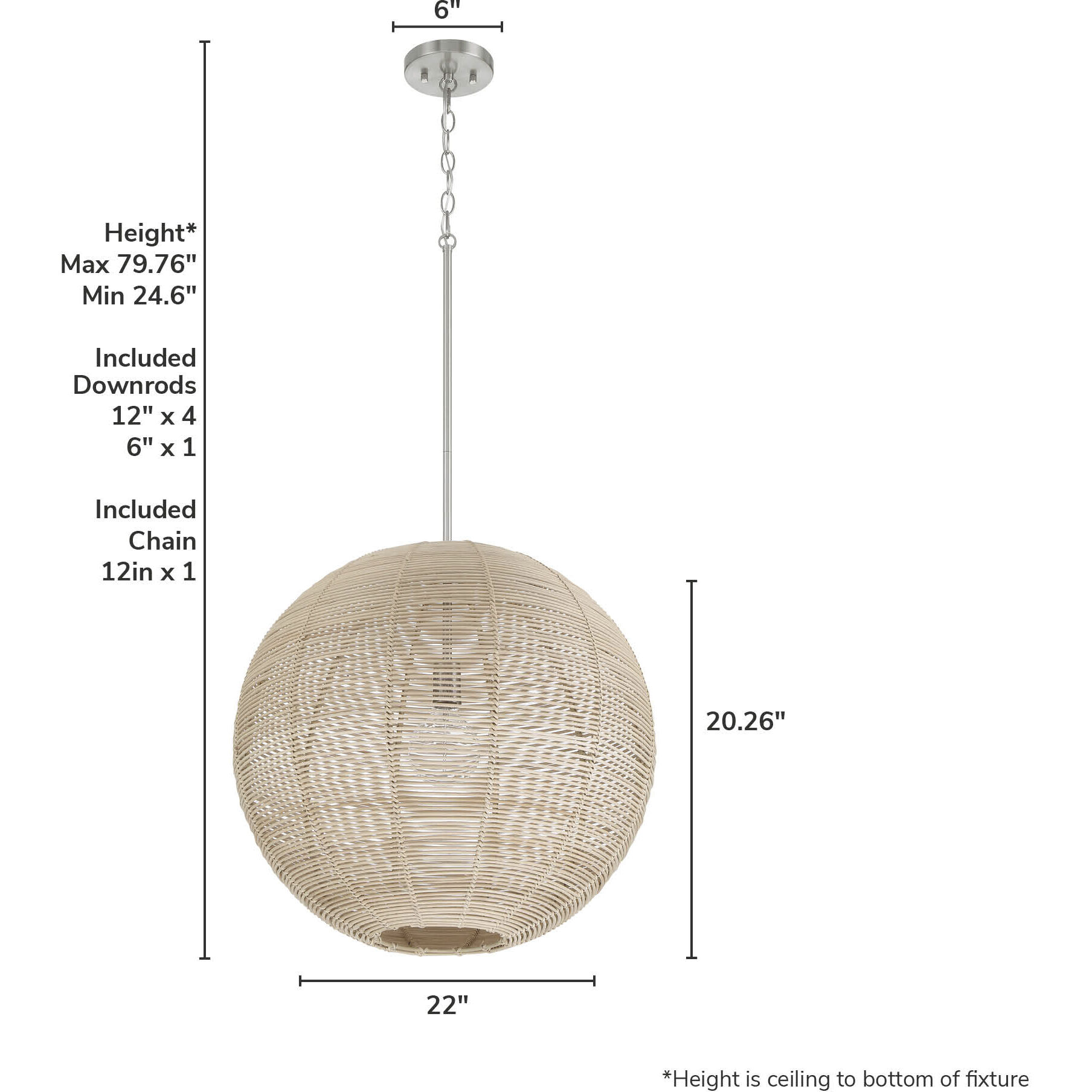 Berkeley 1 Light 22 inch Brushed Nickel Pendant Ceiling Light, Large