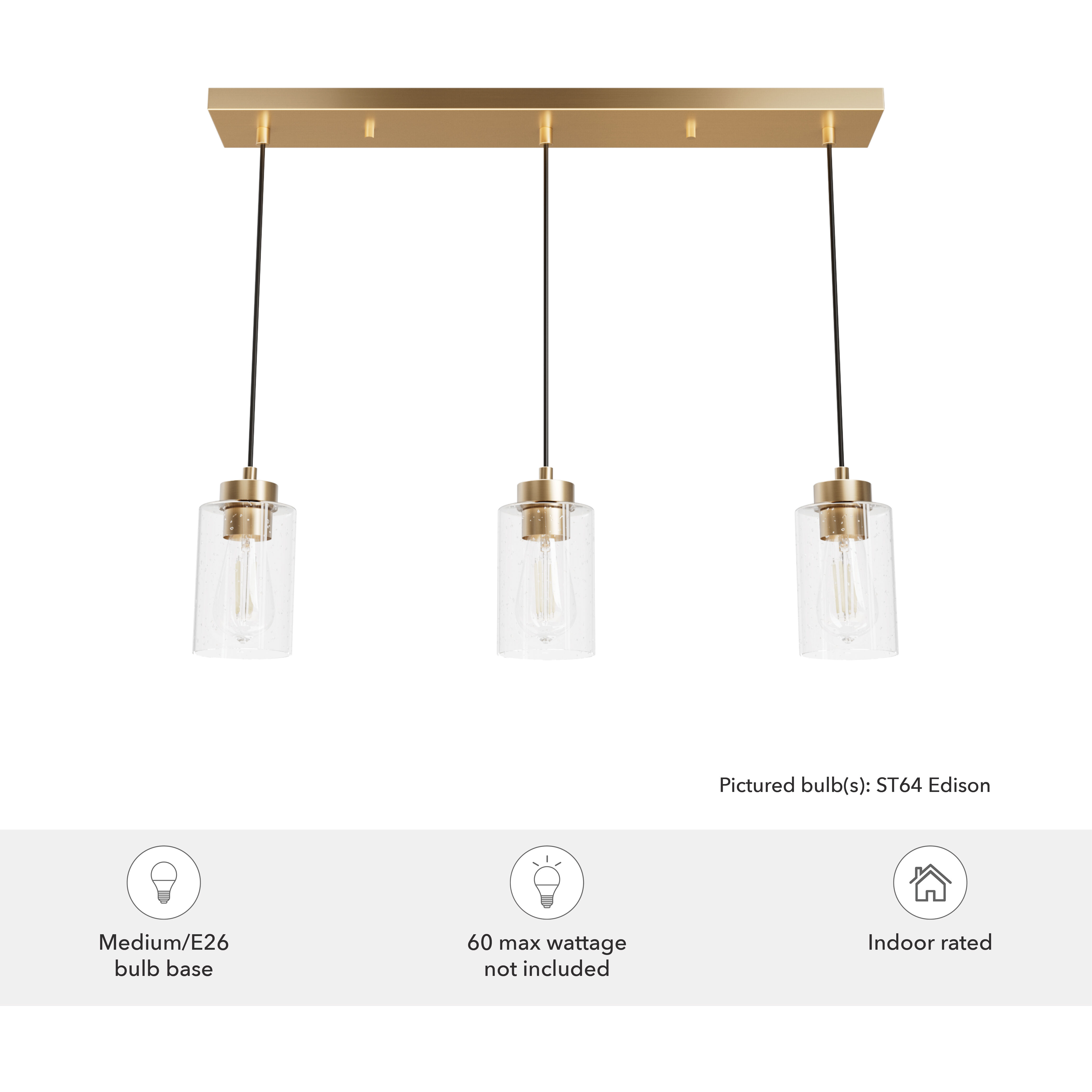 Hartland 3 Light 4.5 inch Alturas Gold Linear Cluster Pendant Ceiling Light, Medium