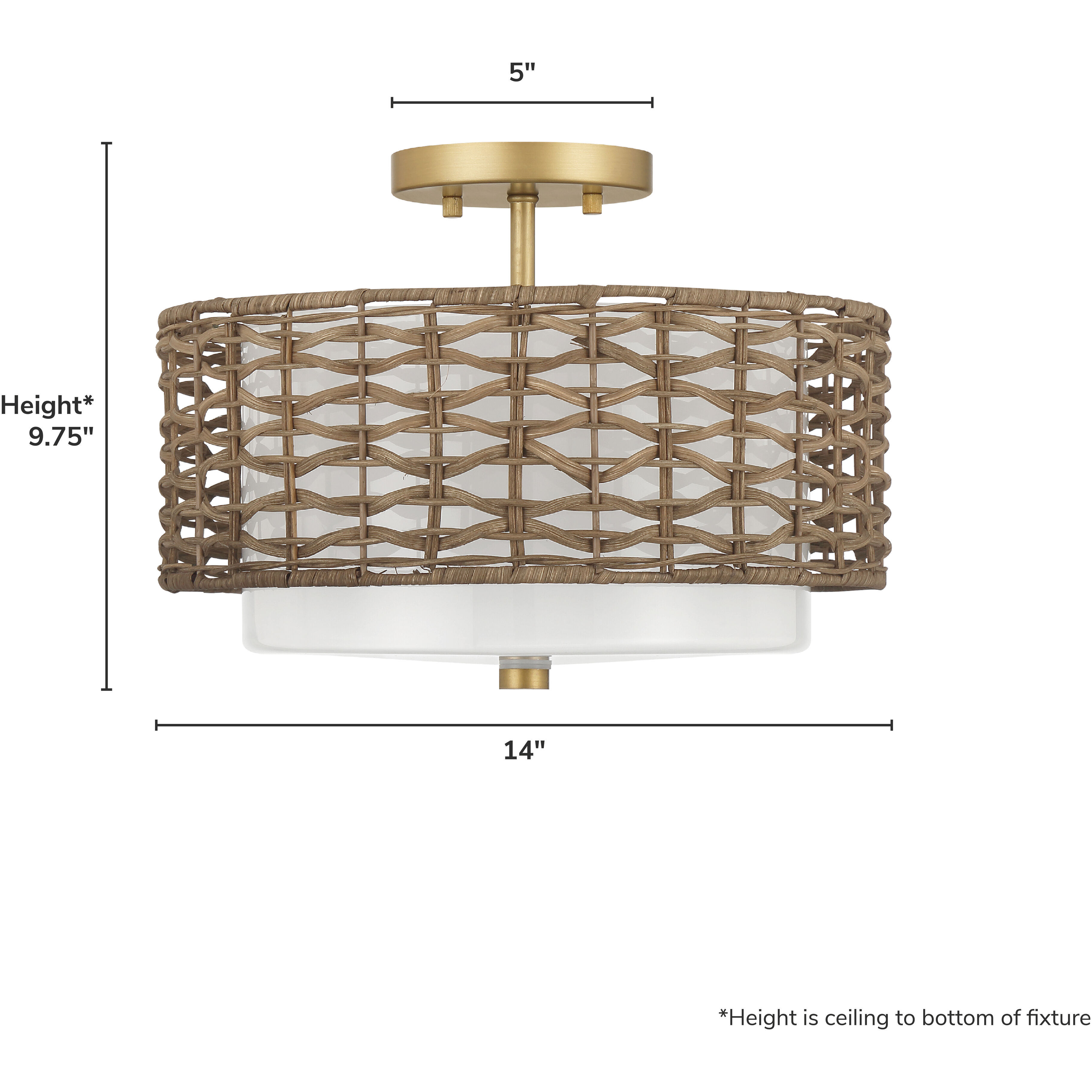 Laila 2 Light 14 inch Luxe Gold Semi Flush Mount Ceiling Light, Large