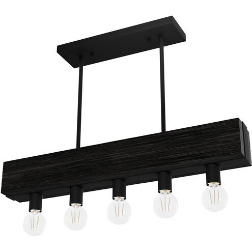 Donelson 5 Light 30 inch Natural Black Iron and Dark Ash Linear Chandelier Ceiling Light, Small
