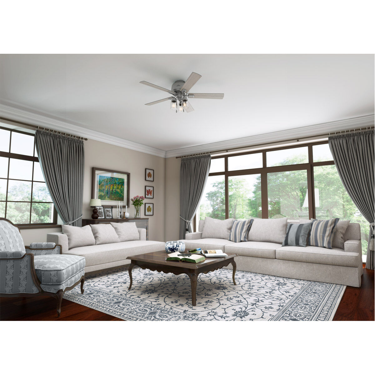 Hartland 52 inch Matte Silver with Light Gray Oak Blades Ceiling Fan
