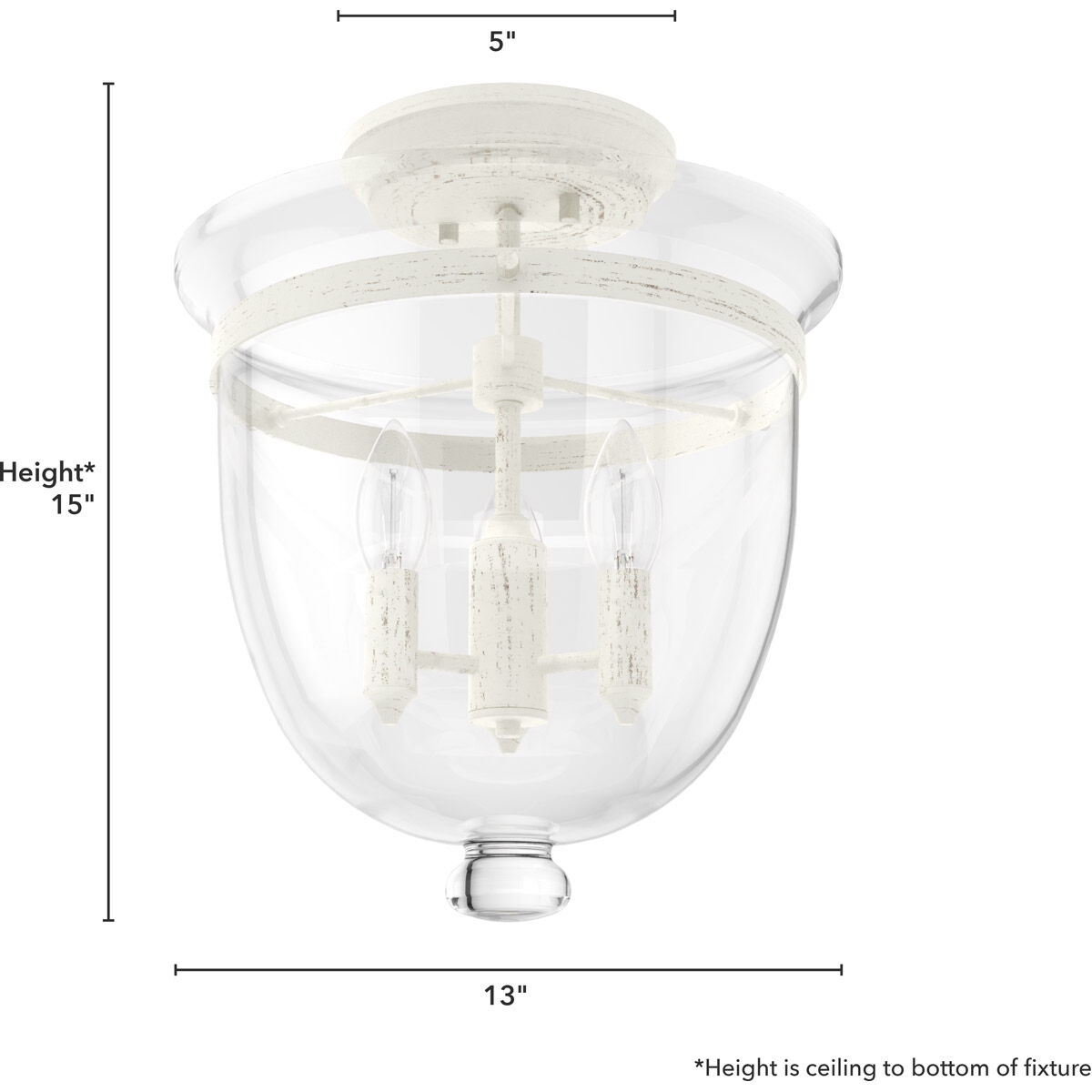 Belltown 3 Light 13 inch Rustic White Semi-Flush Mount Ceiling Light