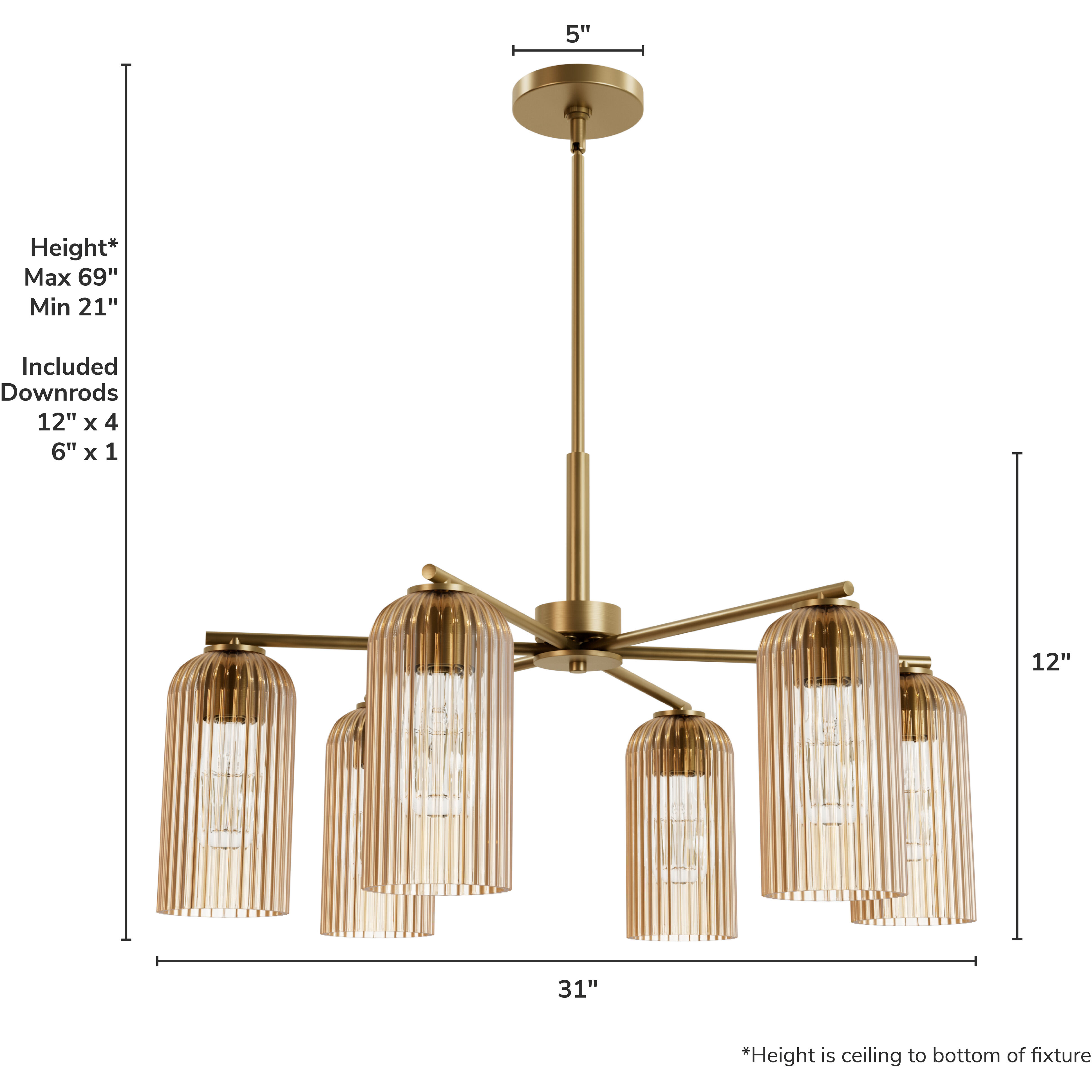 Beverly Glen 6 Light 30.8 inch Luxe Gold Chandelier Ceiling Light, Large