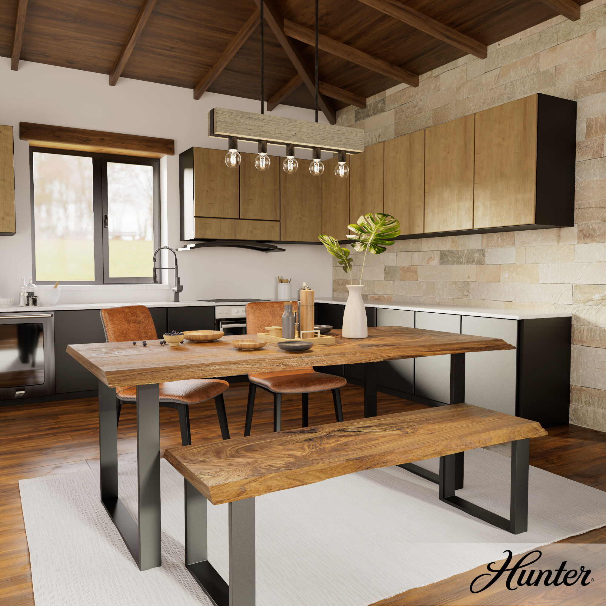 Donelson 5 Light 30 inch Rustic Iron and Barnwood Linear Chandelier Ceiling Light, Small