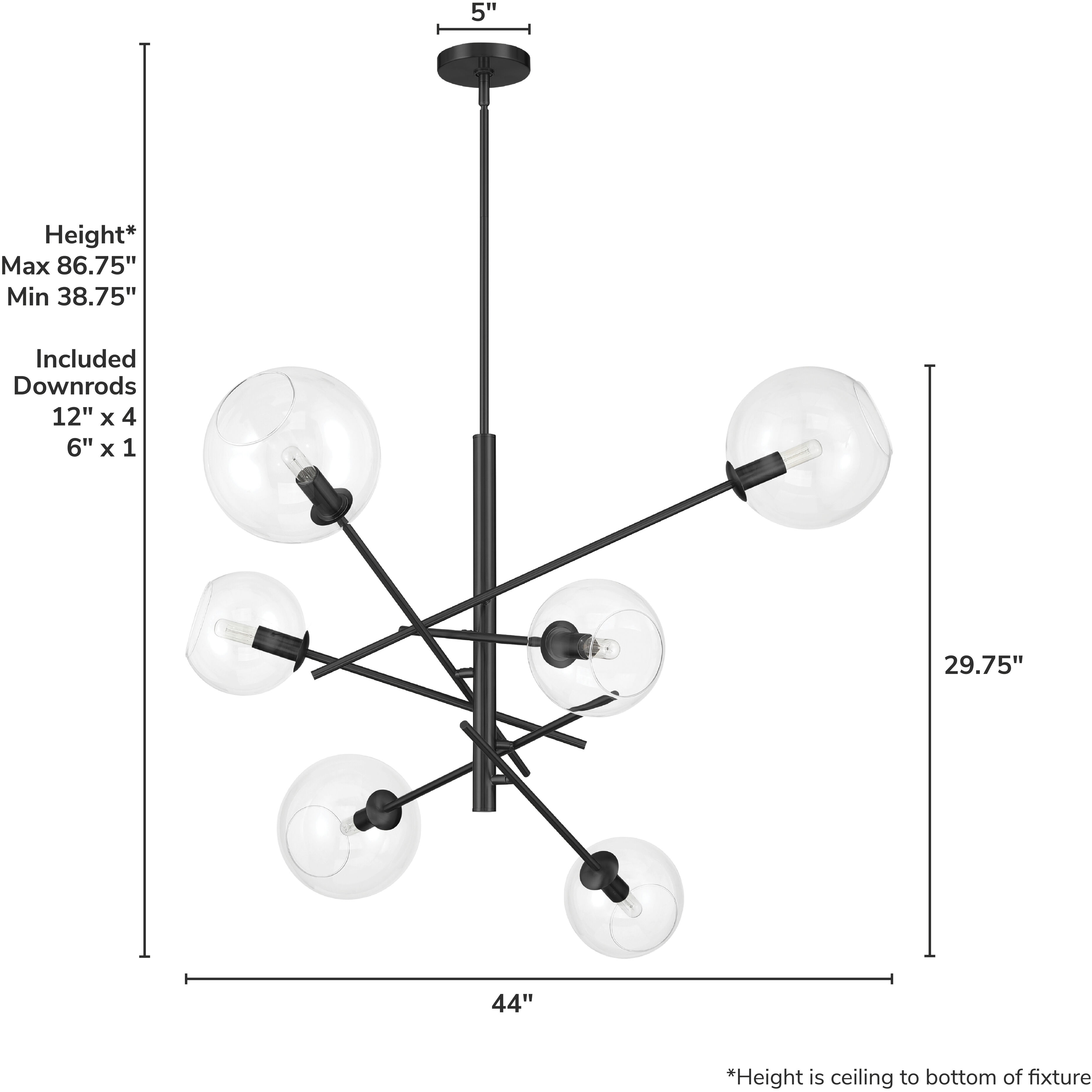 Farling 6 Light 44 inch Matte Black Chandelier Ceiling Light, Extra Large