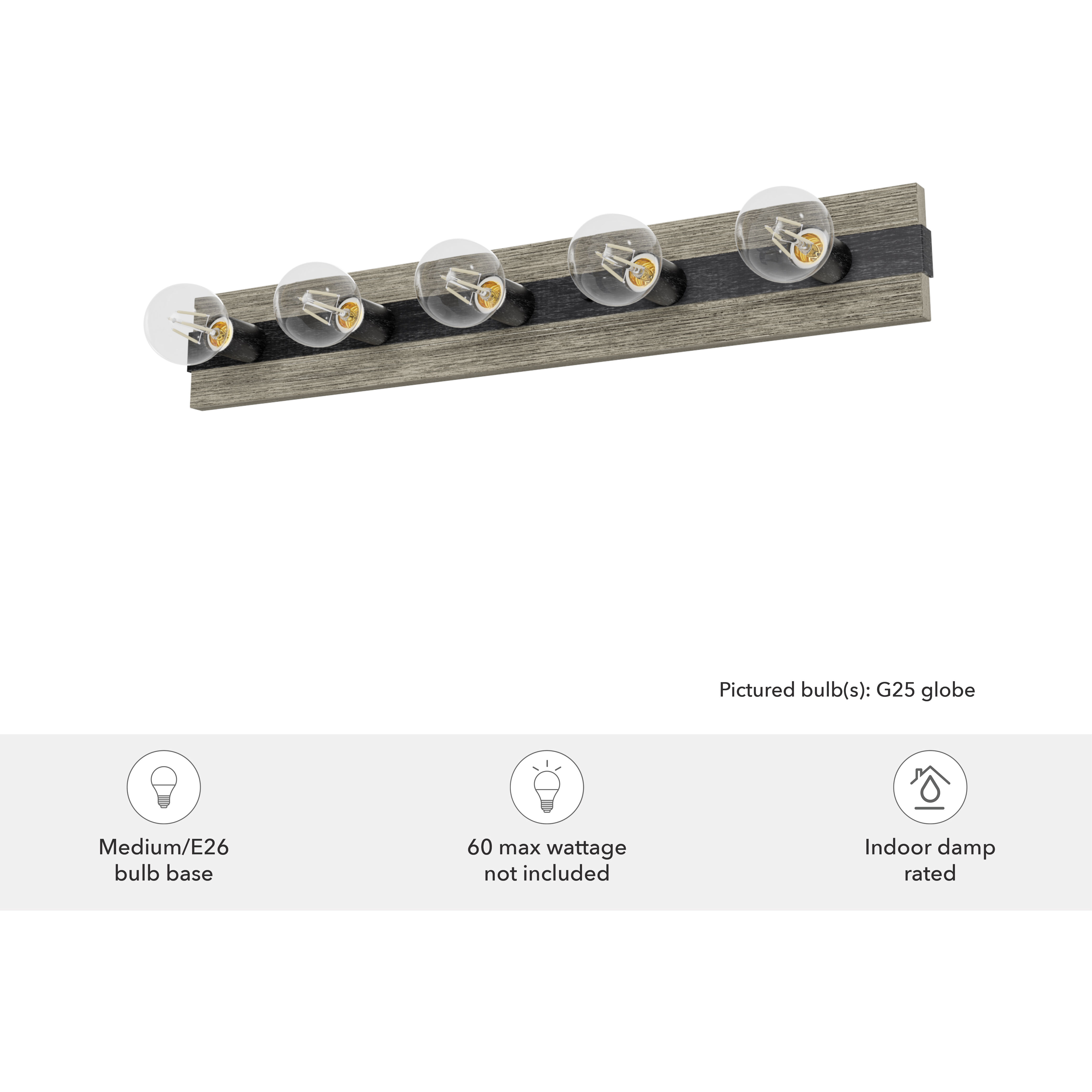 Donelson 5 Light 30.25 inch Brushed Iron and Barnwood Vanity Light Wall Light, Medium