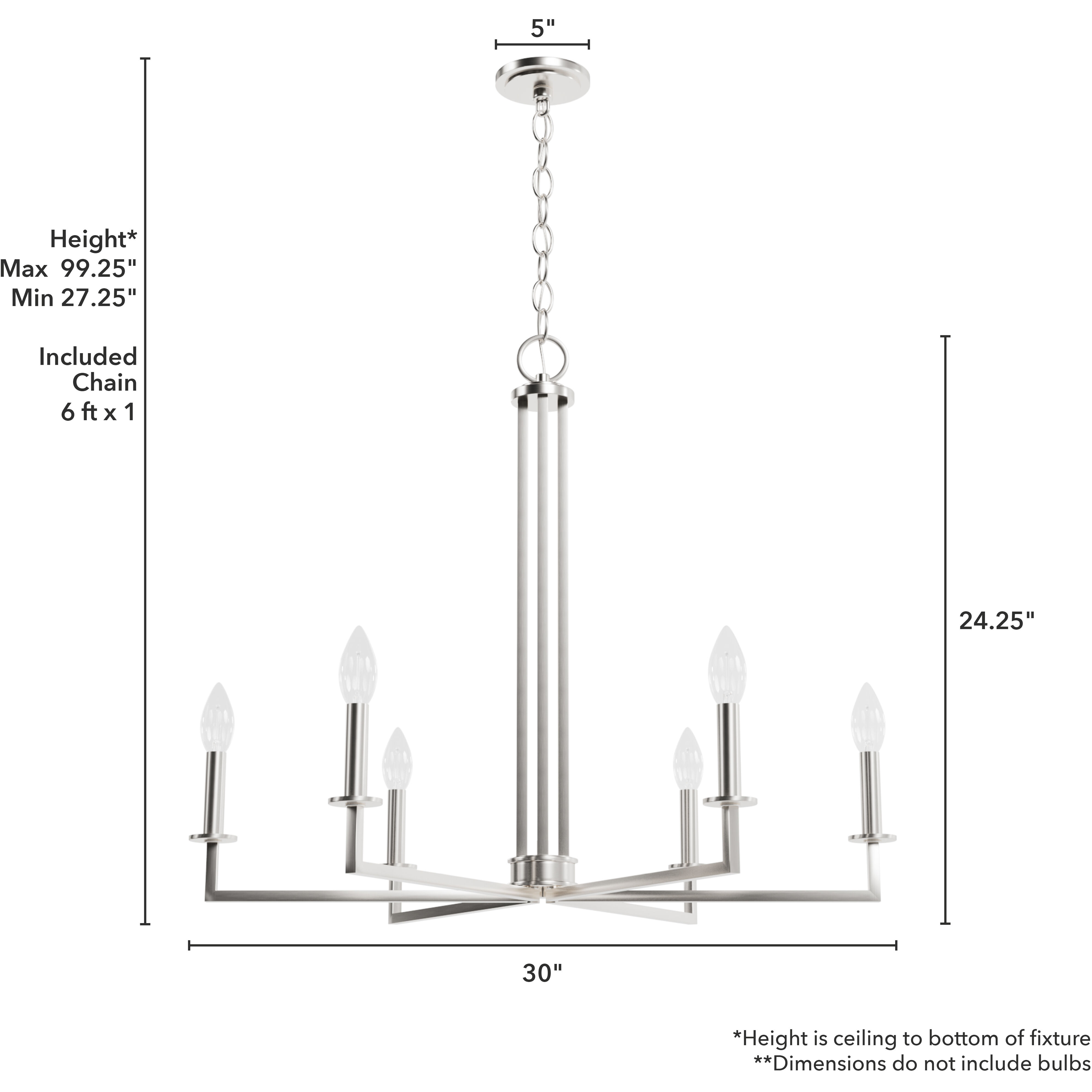 Bearden 6 Light 30 inch Brushed Nickel Single Tier Chandelier Ceiling Light