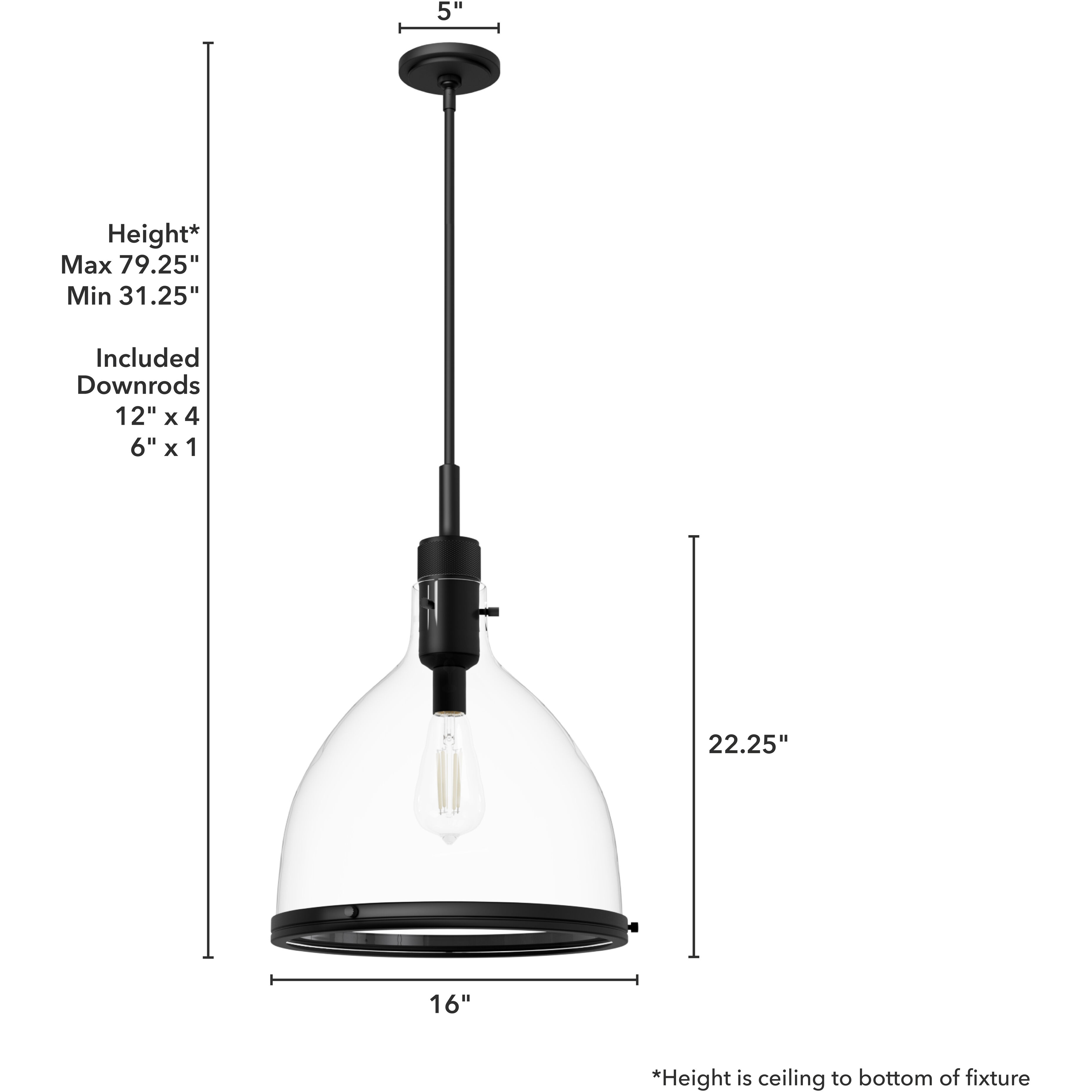Van Nuys 1 Light 16 inch Matte Black Pendant Ceiling Light, Small