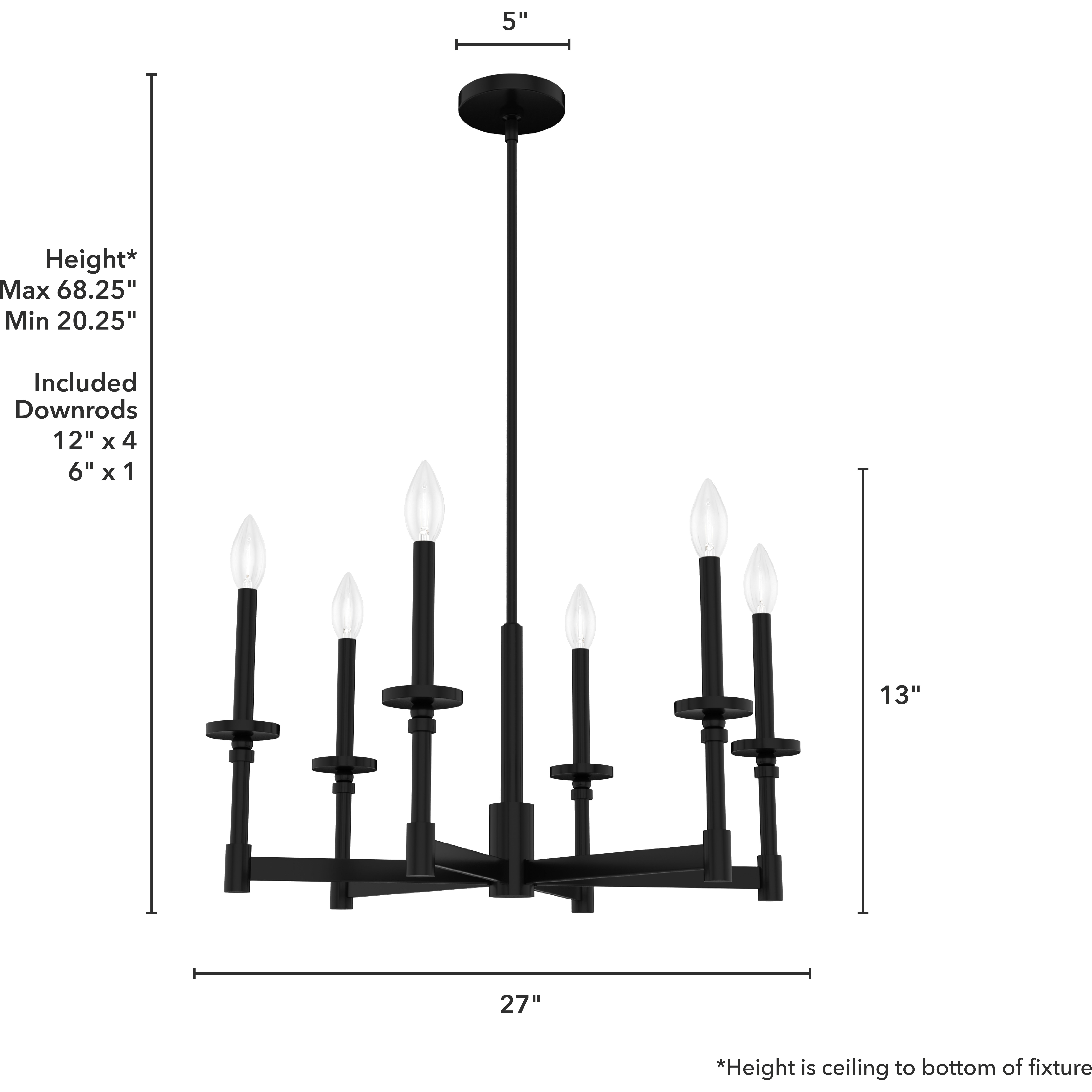 Briargrove 6 Light 27 inch Matte Black Single Tier Chandelier Ceiling Light