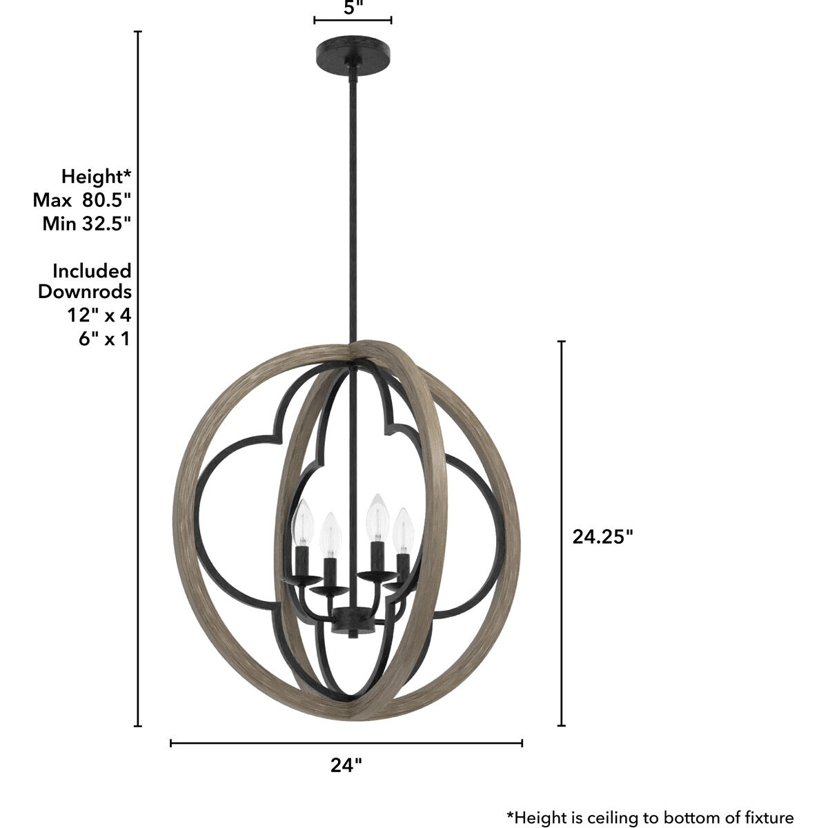 Gablecrest 4 Light 24 inch French Oak Pendant Ceiling Light