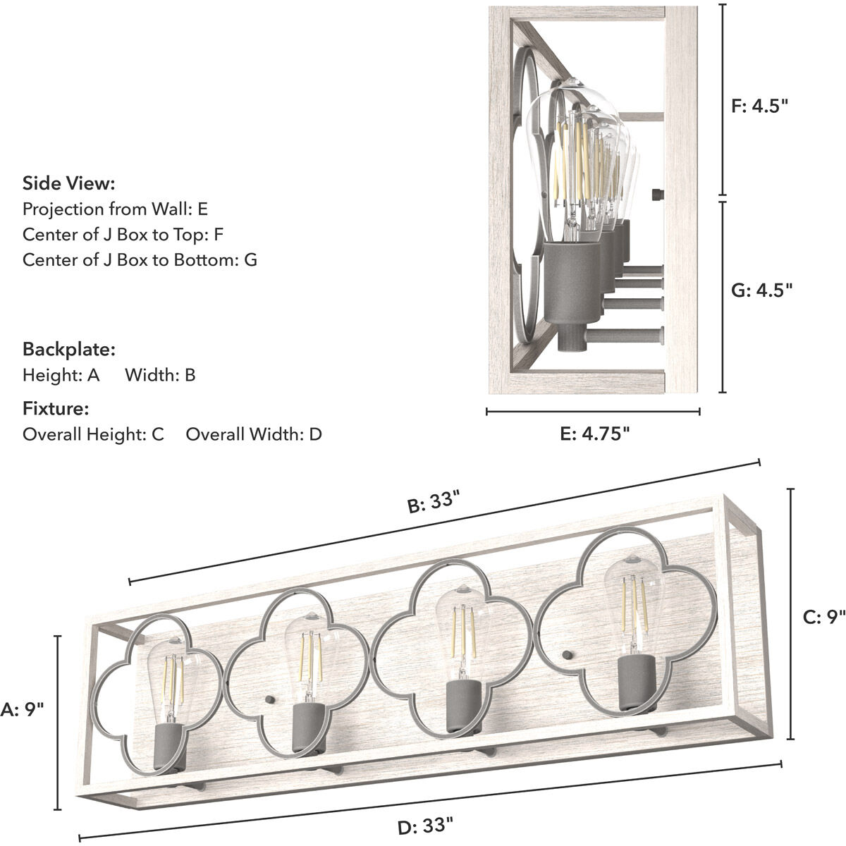 Gablecrest 4 Light 33 inch Distressed White and Painted Concrete Vanity Light Wall Light