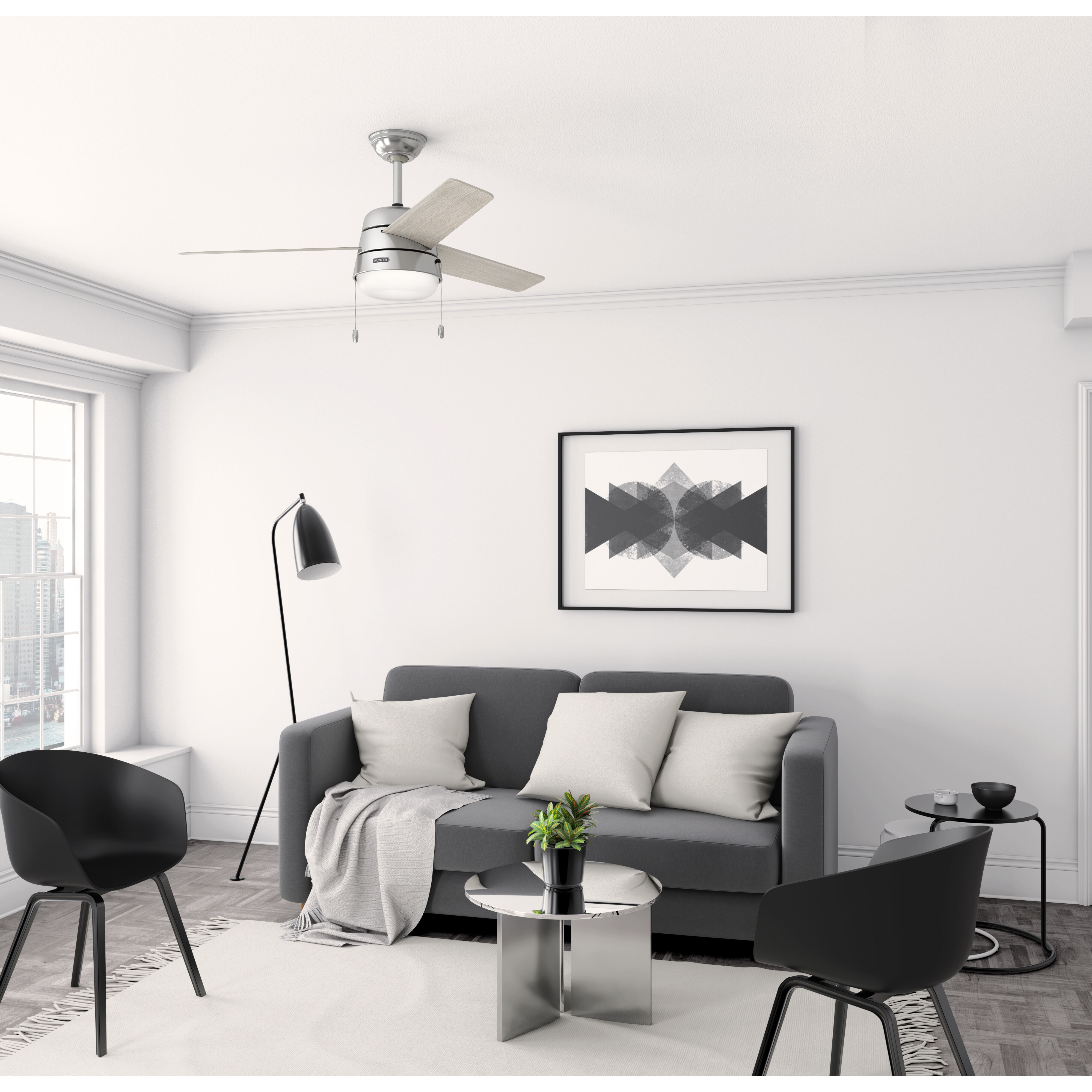 Aker 52 inch Brushed Nickel with Matte Nickel/Light Grey Oak Blades Ceiling Fan