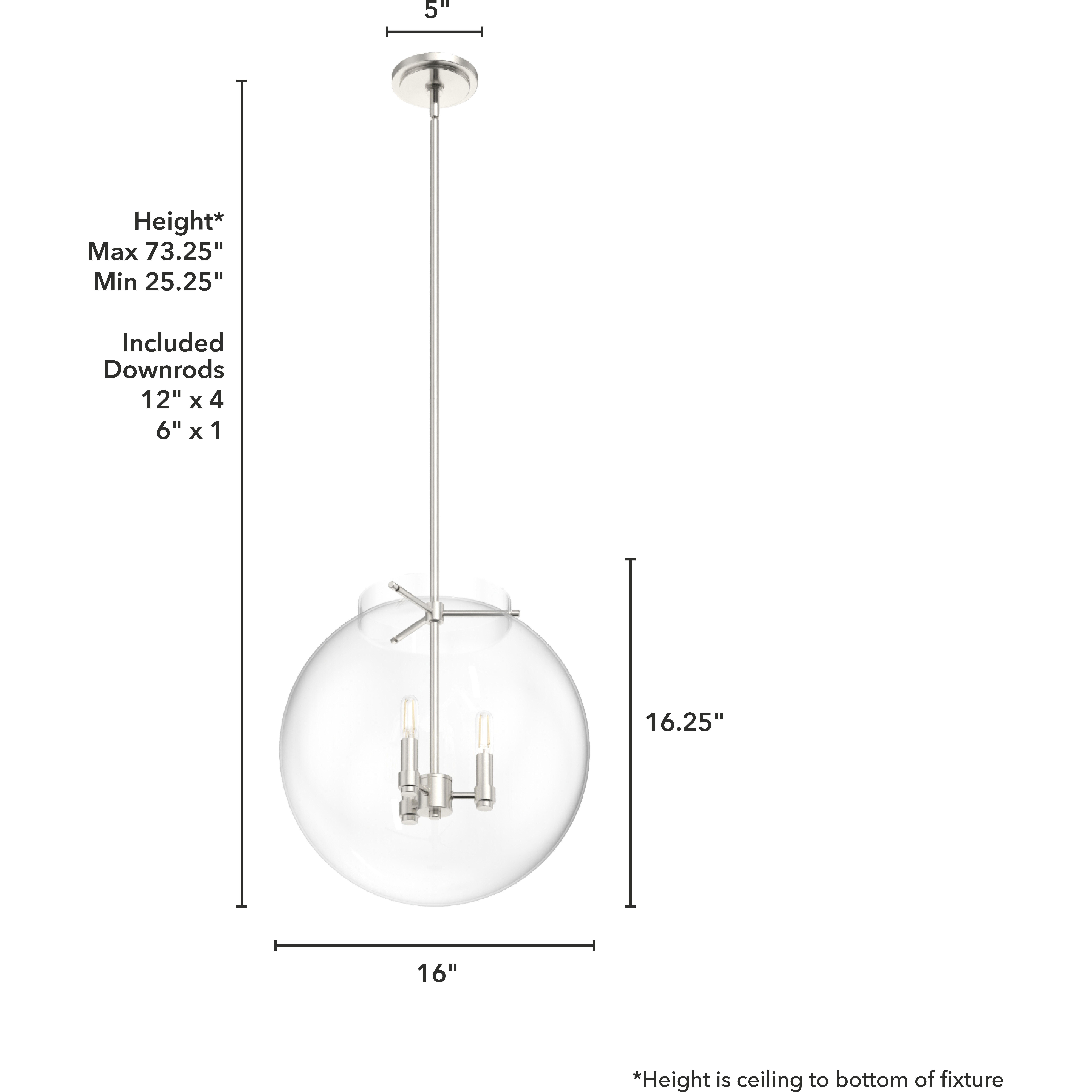 Sacha 3 Light 16 inch Brushed Nickel Globe Pendant Ceiling Light