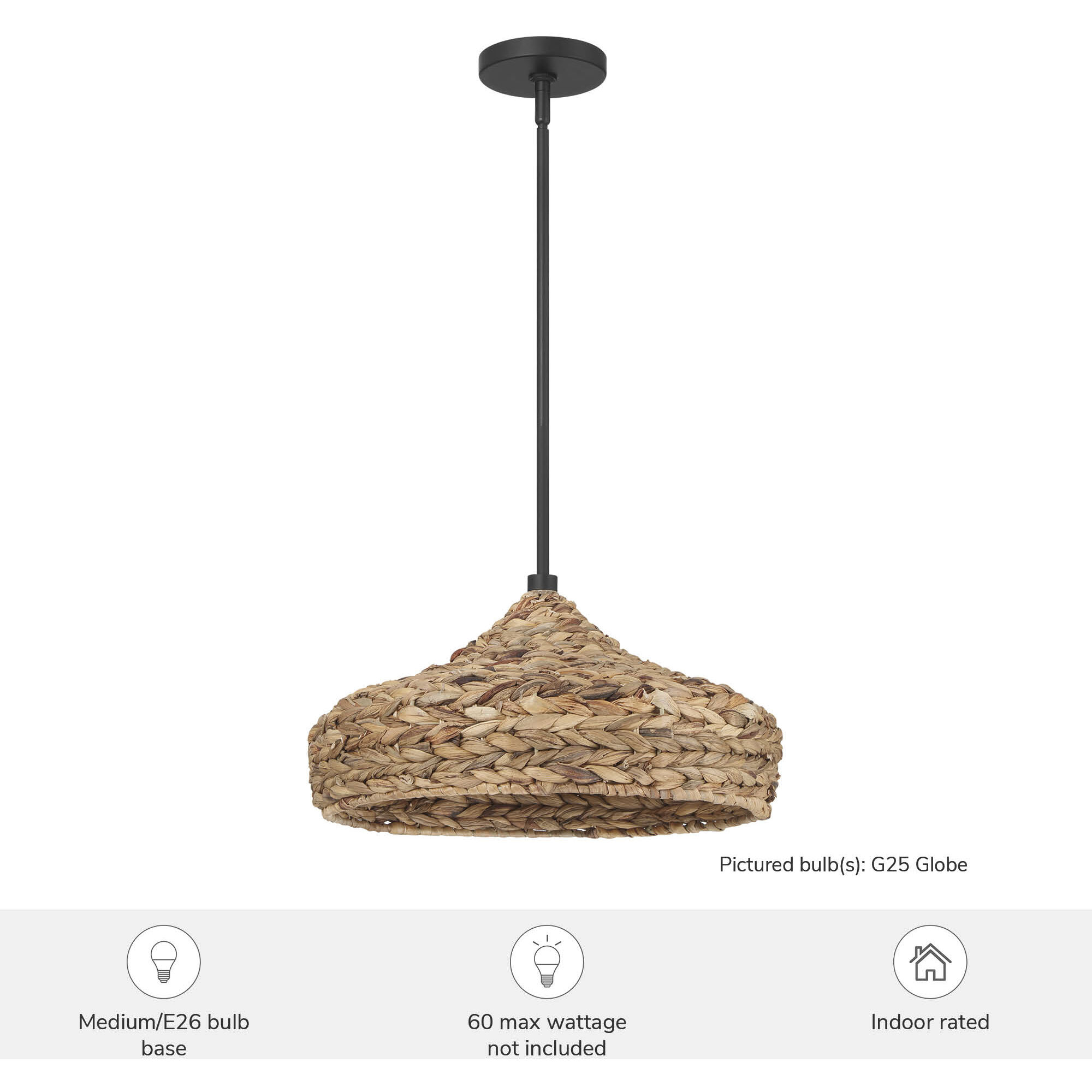 Cambria 1 Light 18 inch Matte Black Pendant Ceiling Light, Large