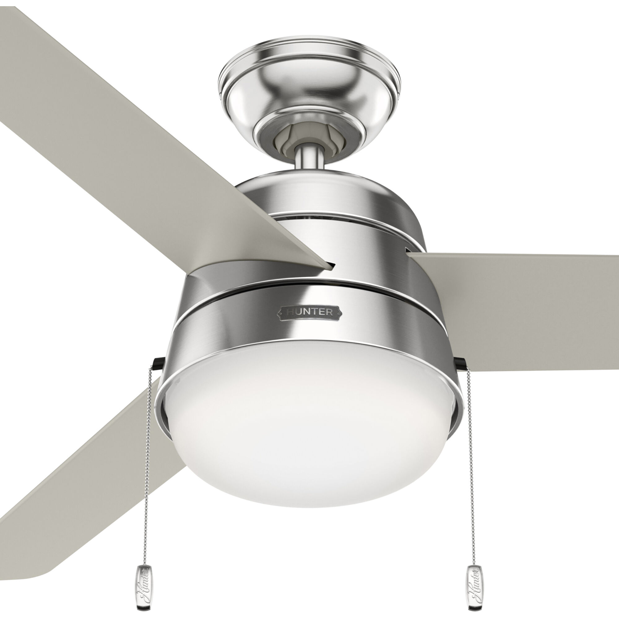 Aker 52 inch Brushed Nickel with Matte Nickel/Light Grey Oak Blades Ceiling Fan