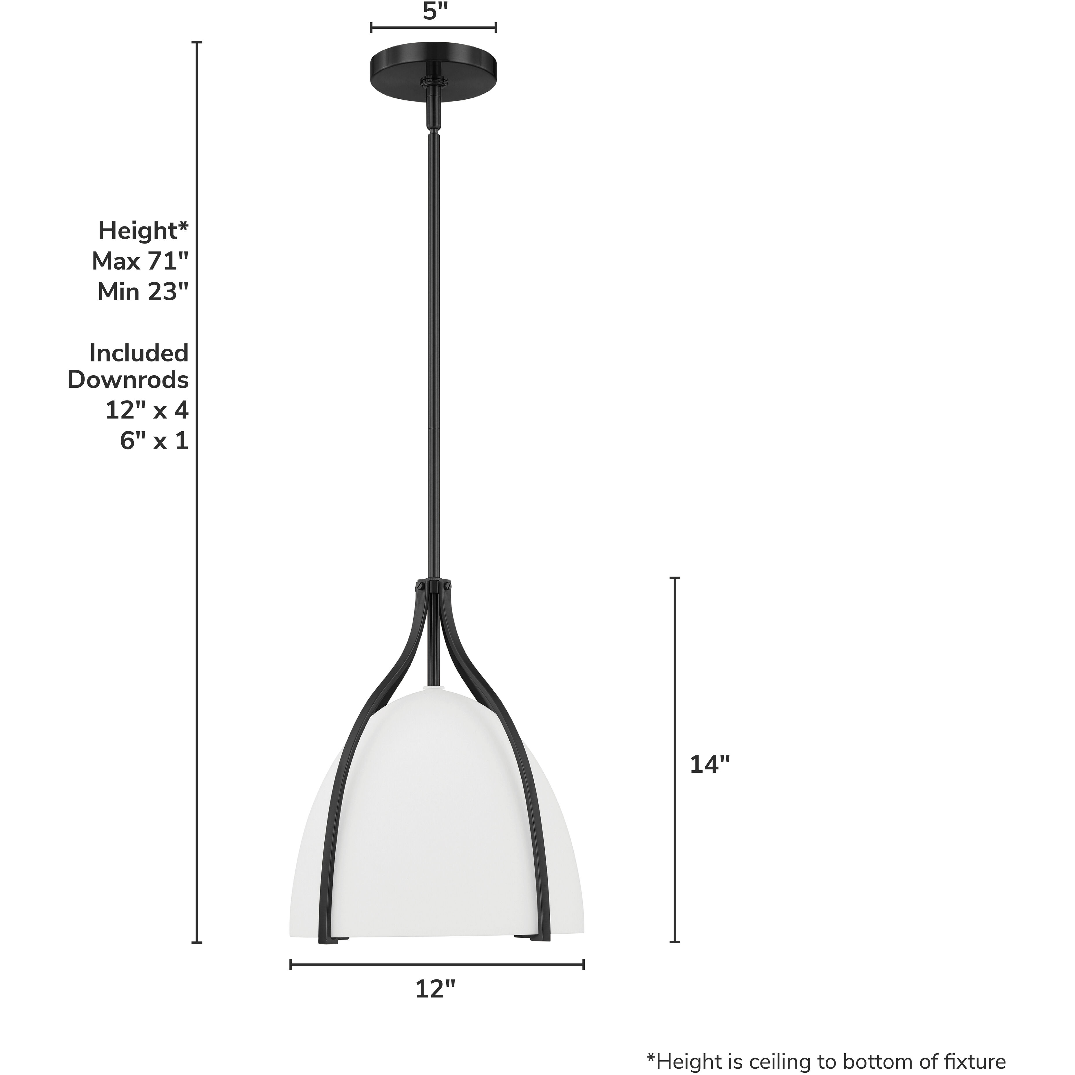 Arcelia 1 Light 12 inch Matte Black Pendant Ceiling Light, Medium