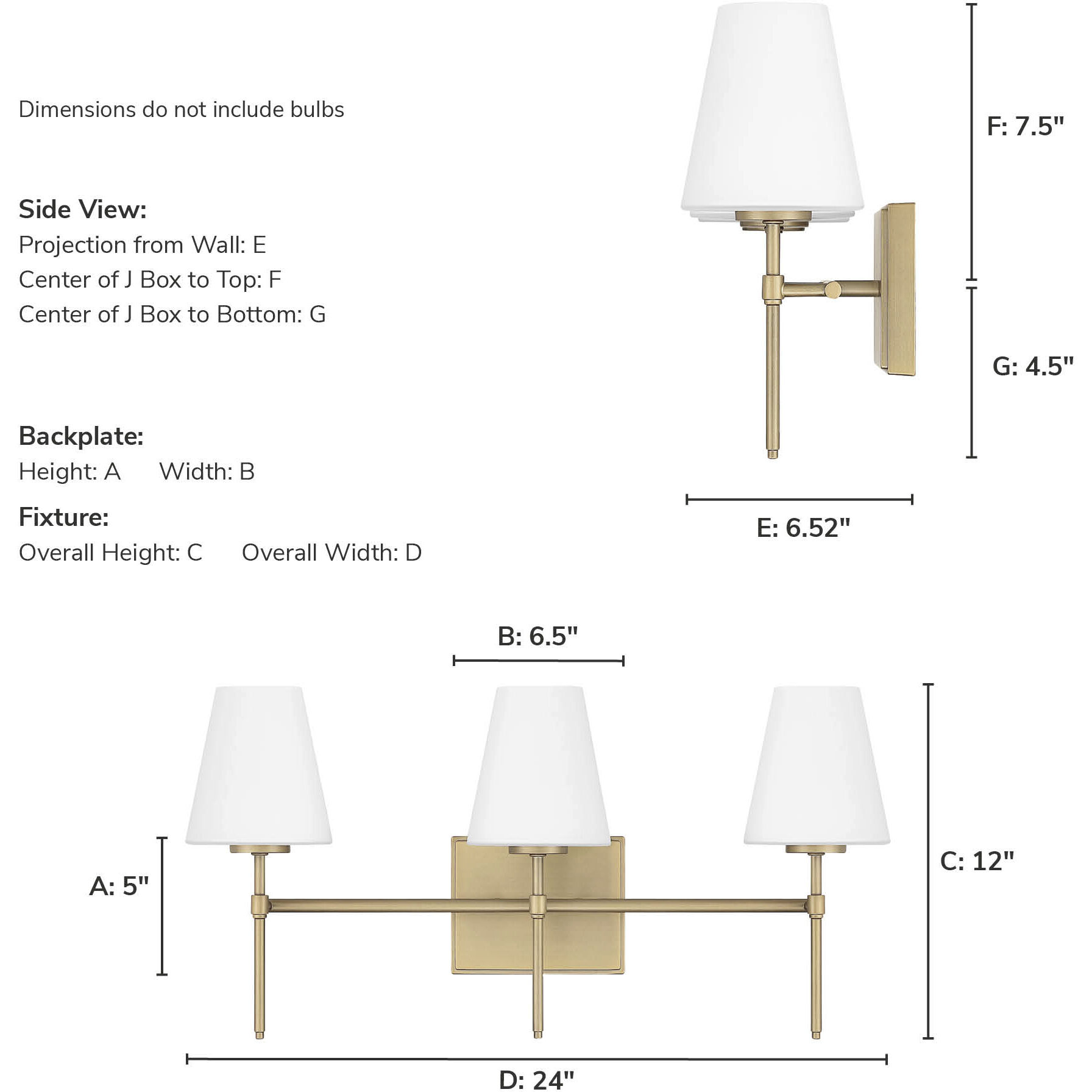 Camelia Stem 3 Light 24 inch Luxe Gold Bath Vanity Wall Light, Medium