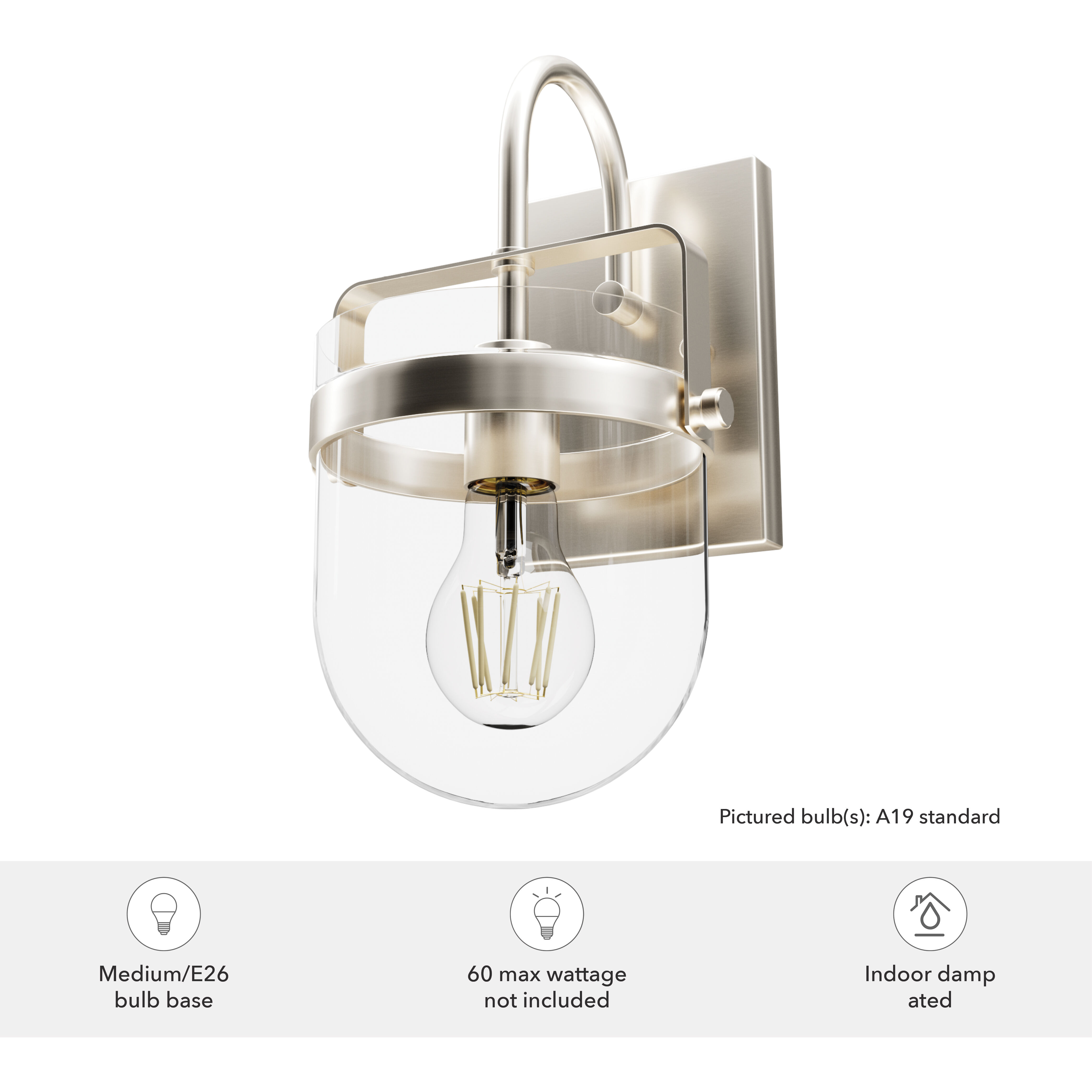 Karloff 1 Light 7.5 inch Brushed Nickel Wall Sconce Wall Light