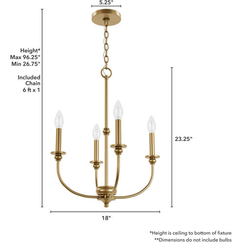 Southcrest 4 Light 18 inch Luxe Gold Chandelier Ceiling Light