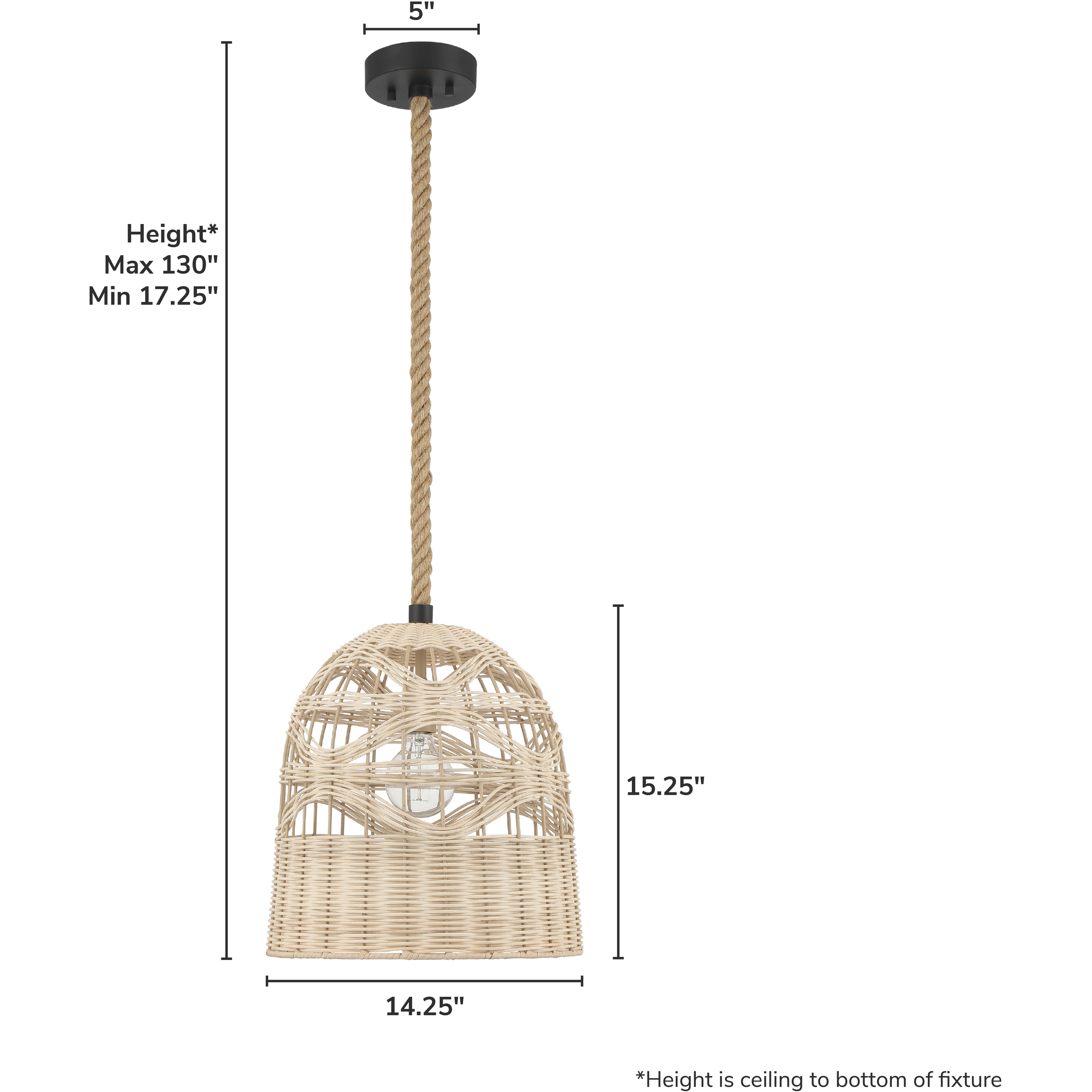 Baskel 1 Light 14.25 inch Matte Black Pendant Ceiling Light, Large