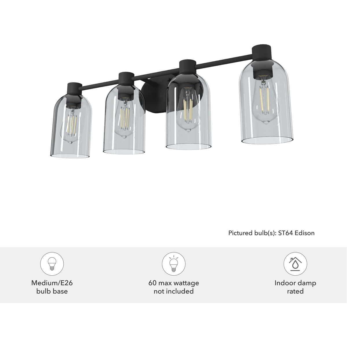 Lochemeade 4 Light 29 inch Natural Iron Vanity Light Wall Light