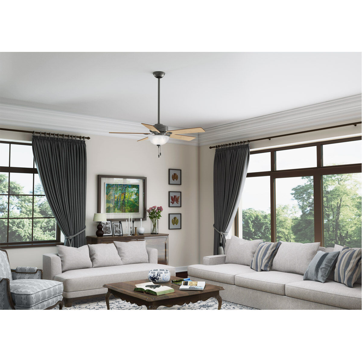 Swanson 52 inch Matte Silver with Autumn Walnut/Natural Wood Blades Ceiling Fan