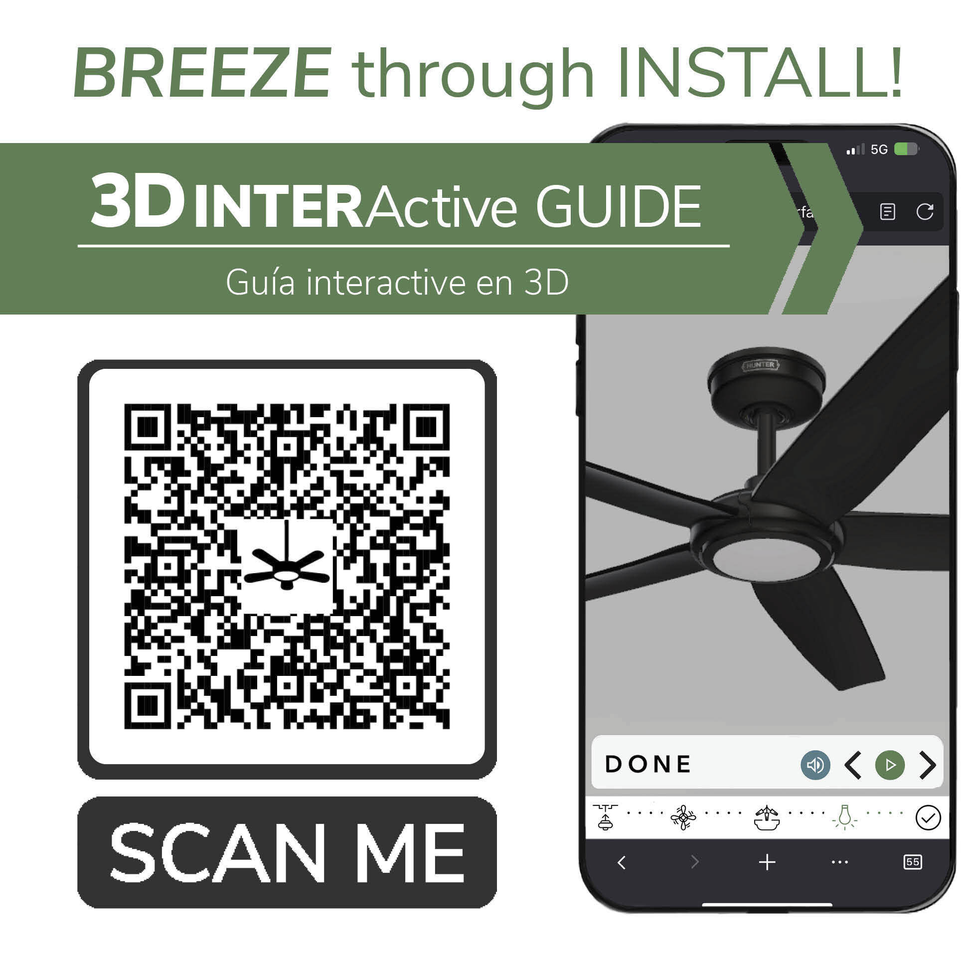 Zentech 44 inch Matte Black Outdoor Ceiling Fan