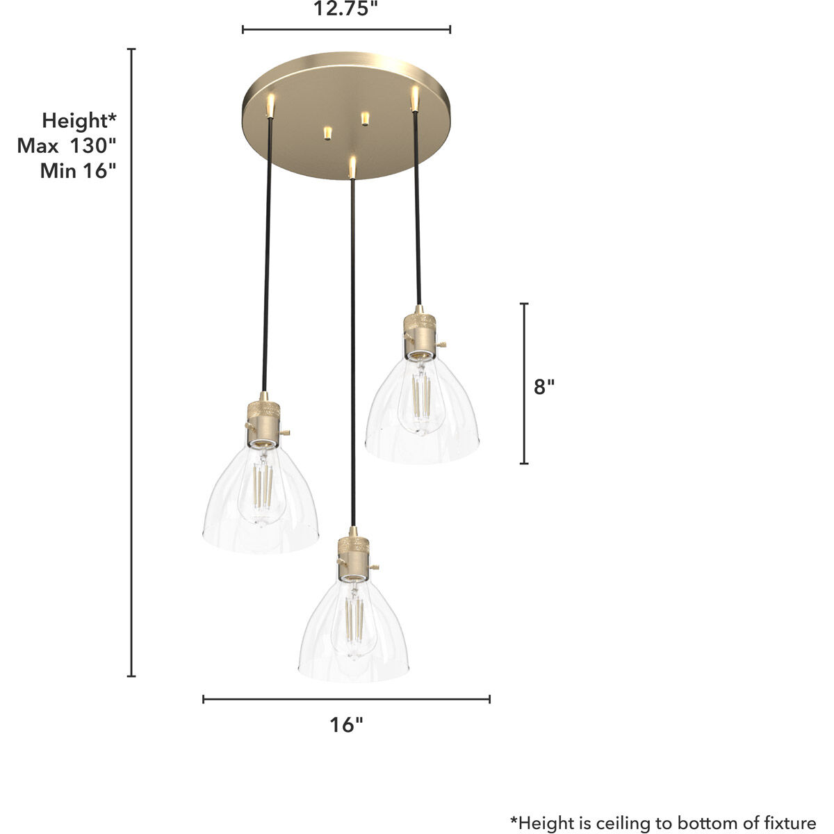 Van Nuys 3 Light 16 inch Alturas Gold Cluster Pendant Ceiling Light