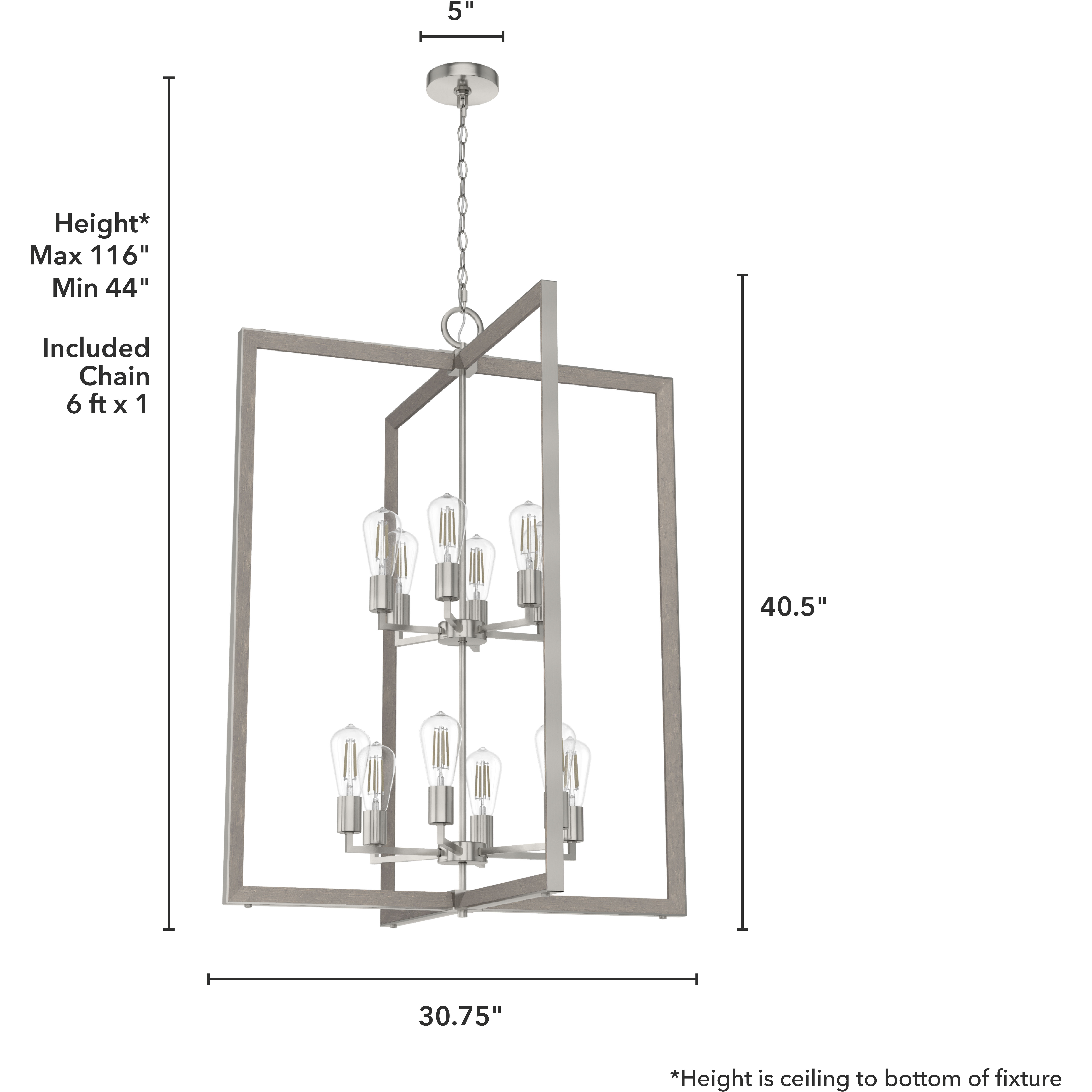 Woodburn 12 Light 30.75 inch Brushed Nickel Foyer Pendant Ceiling Light