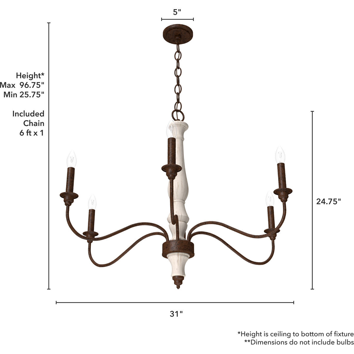 Teren 6 Light 31 inch Distressed White Chandelier Ceiling Light