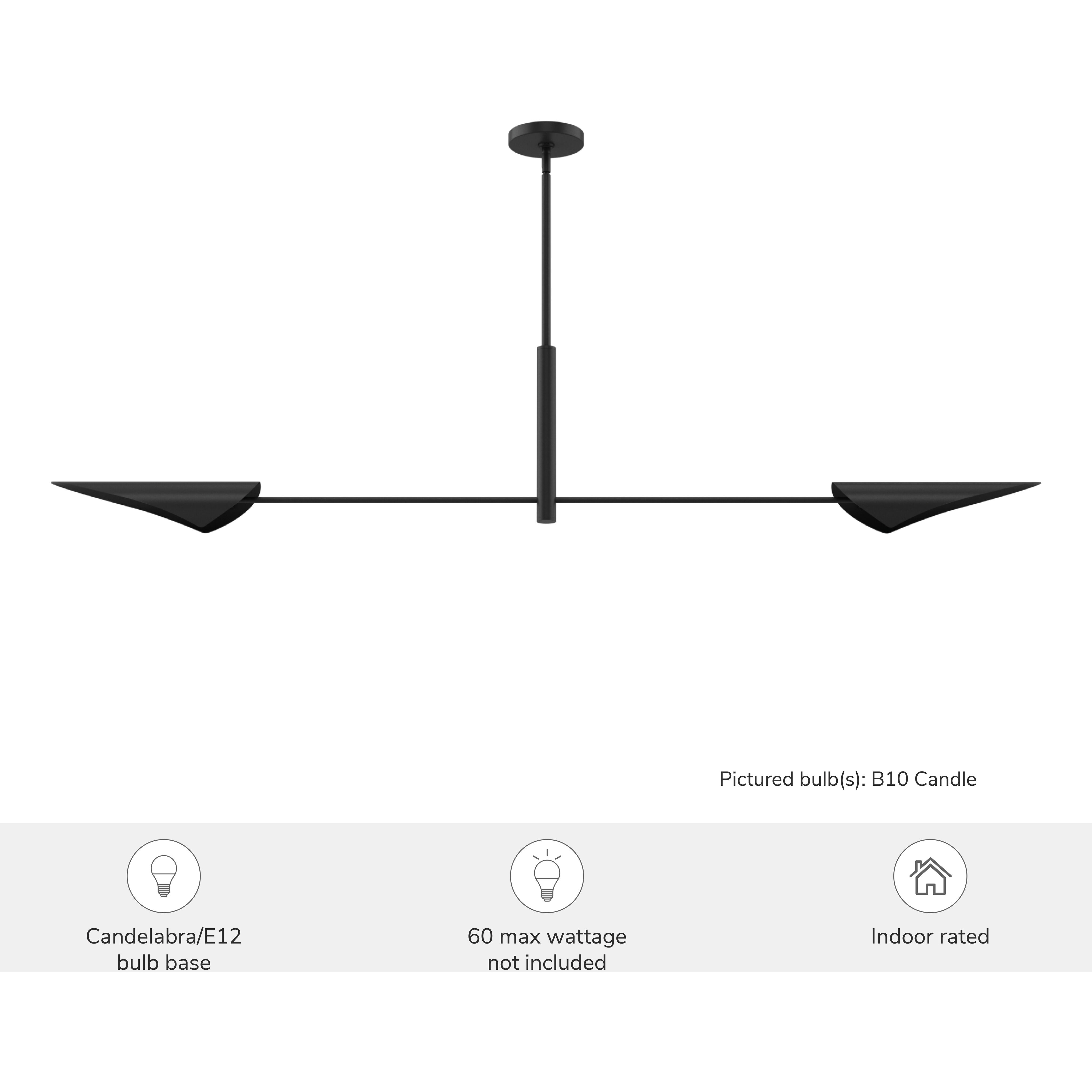 Merian 2 Light 65.5 inch Matte Black Linear Chandelier Ceiling Light, Extra Large