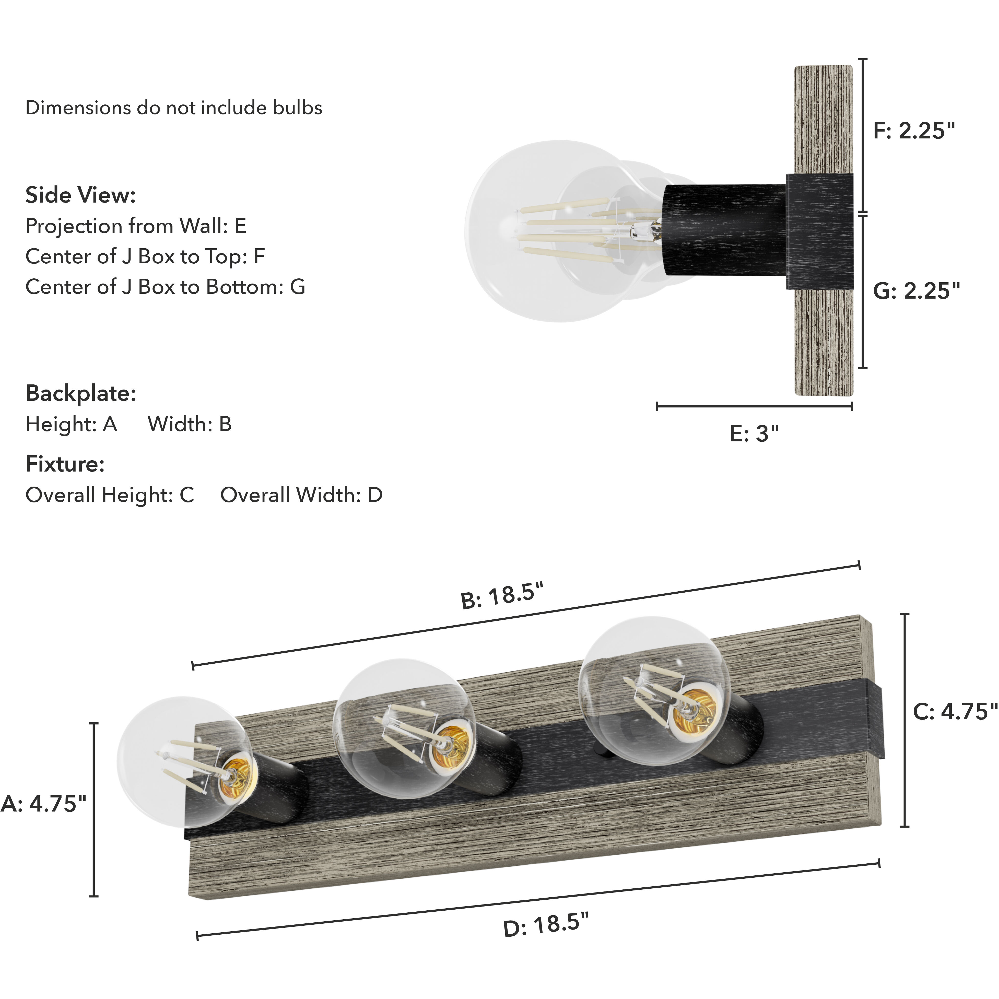 Donelson 3 Light 18.5 inch Brushed Iron and Barnwood Vanity Light Wall Light, Small