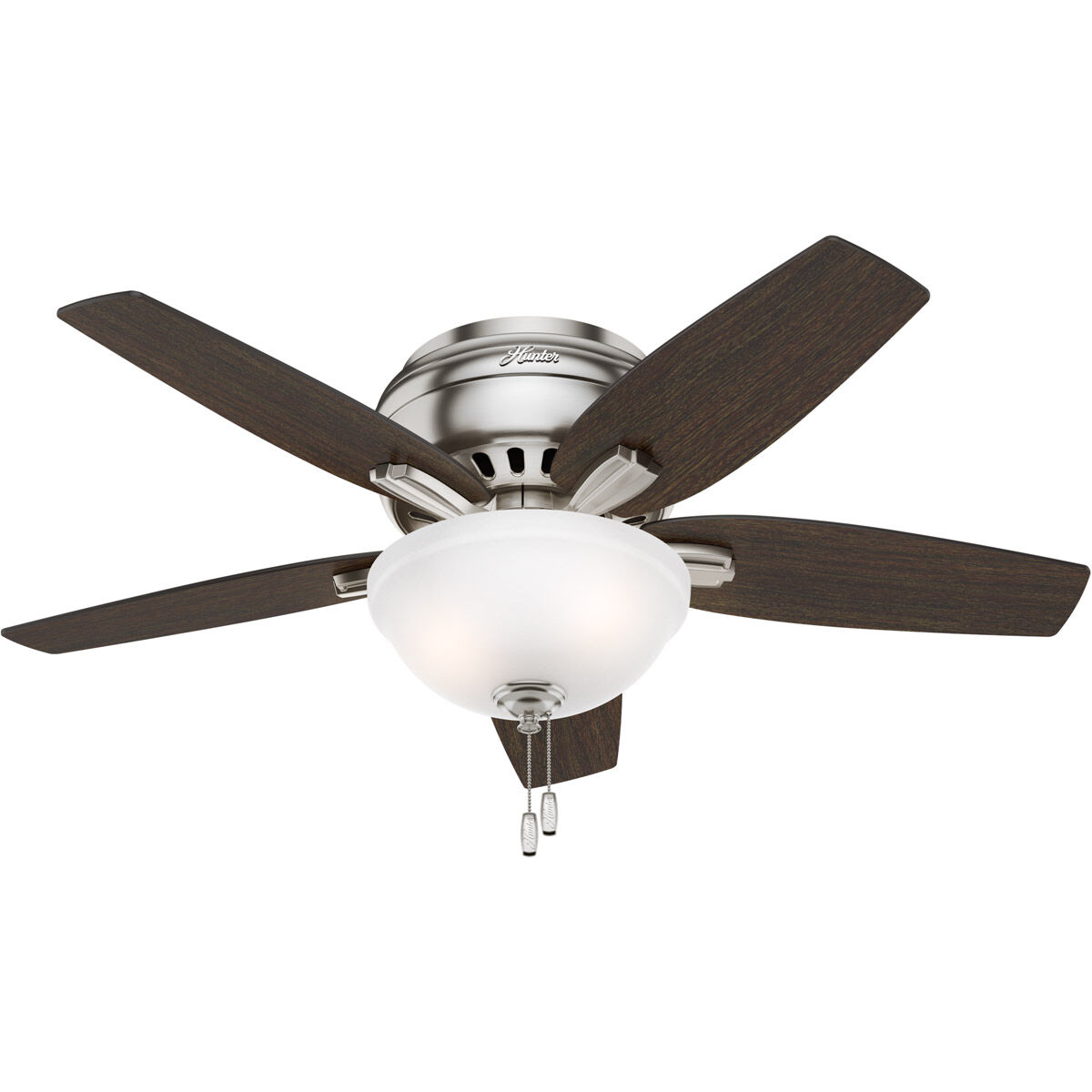 Newsome 42 inch Brushed Nickel with Medium Walnut/Dark Walnut Blades Ceiling Fan, Low Profile