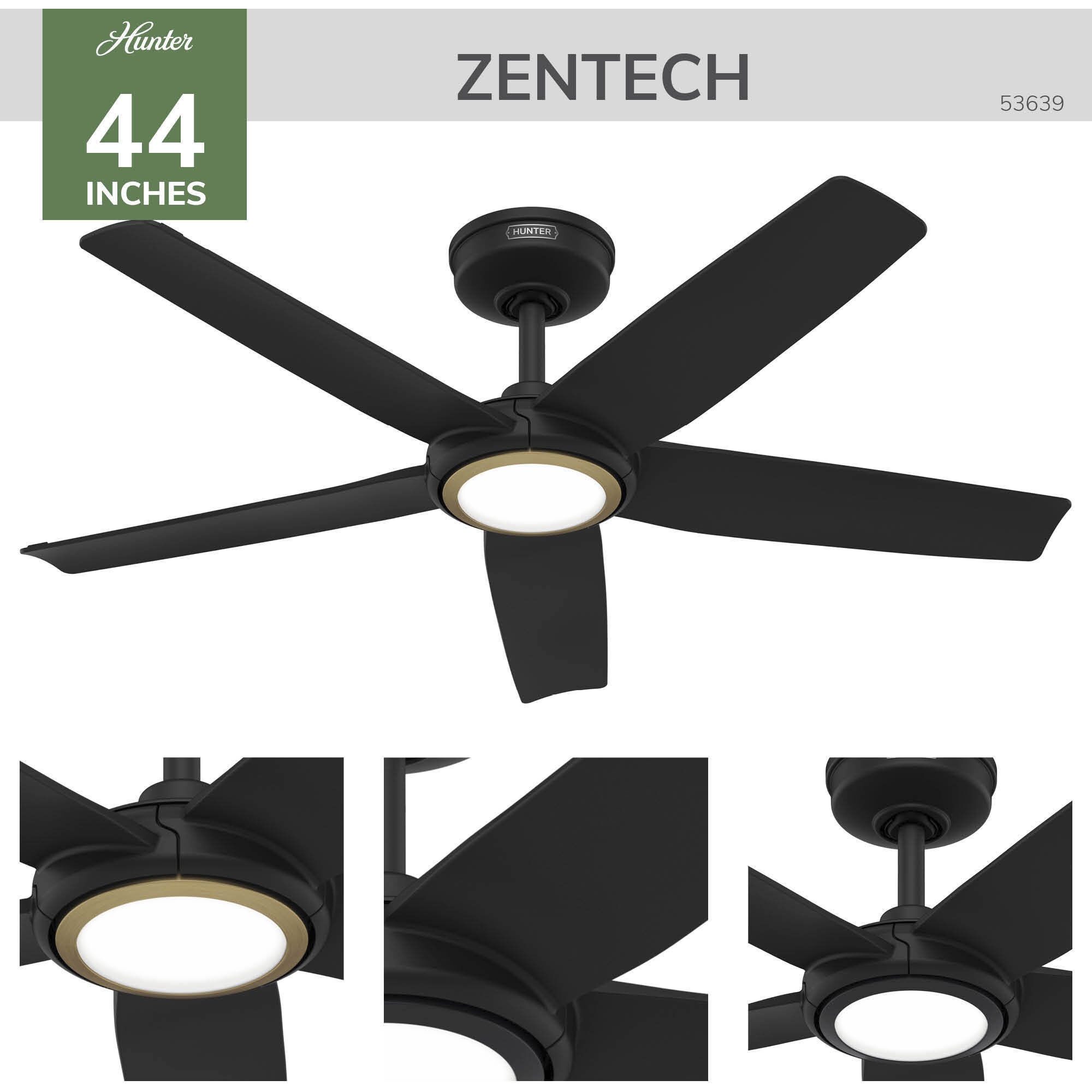 Zentech 44 inch Matte Black Outdoor Ceiling Fan