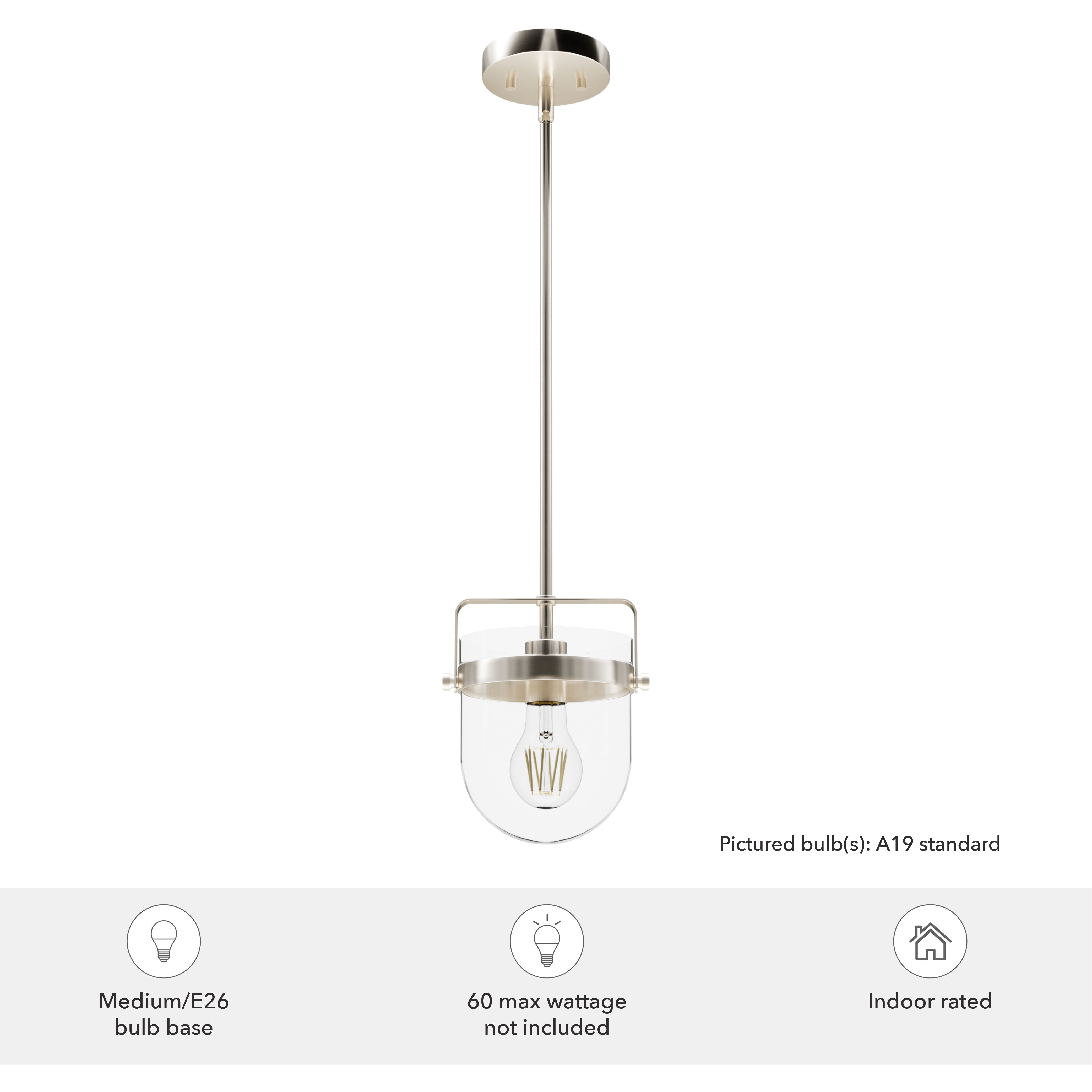 Karloff 1 Light 7.5 inch Brushed Nickel Pendant Ceiling Light