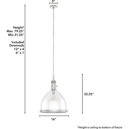 Van Nuys 1 Light 16 inch Brushed Nickel Pendant Ceiling Light