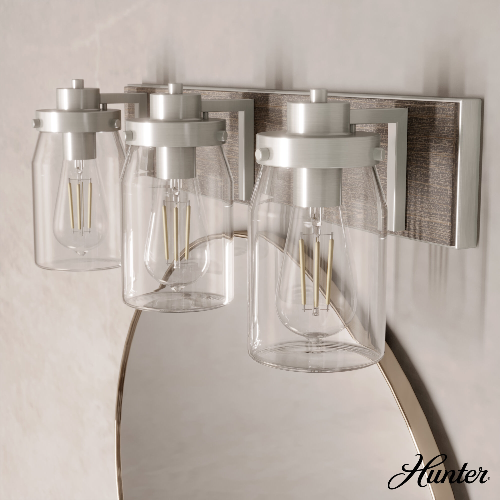 Devon Park 3 Light 24 inch Brushed Nickel and Grey Wood Vanity Light Wall Light