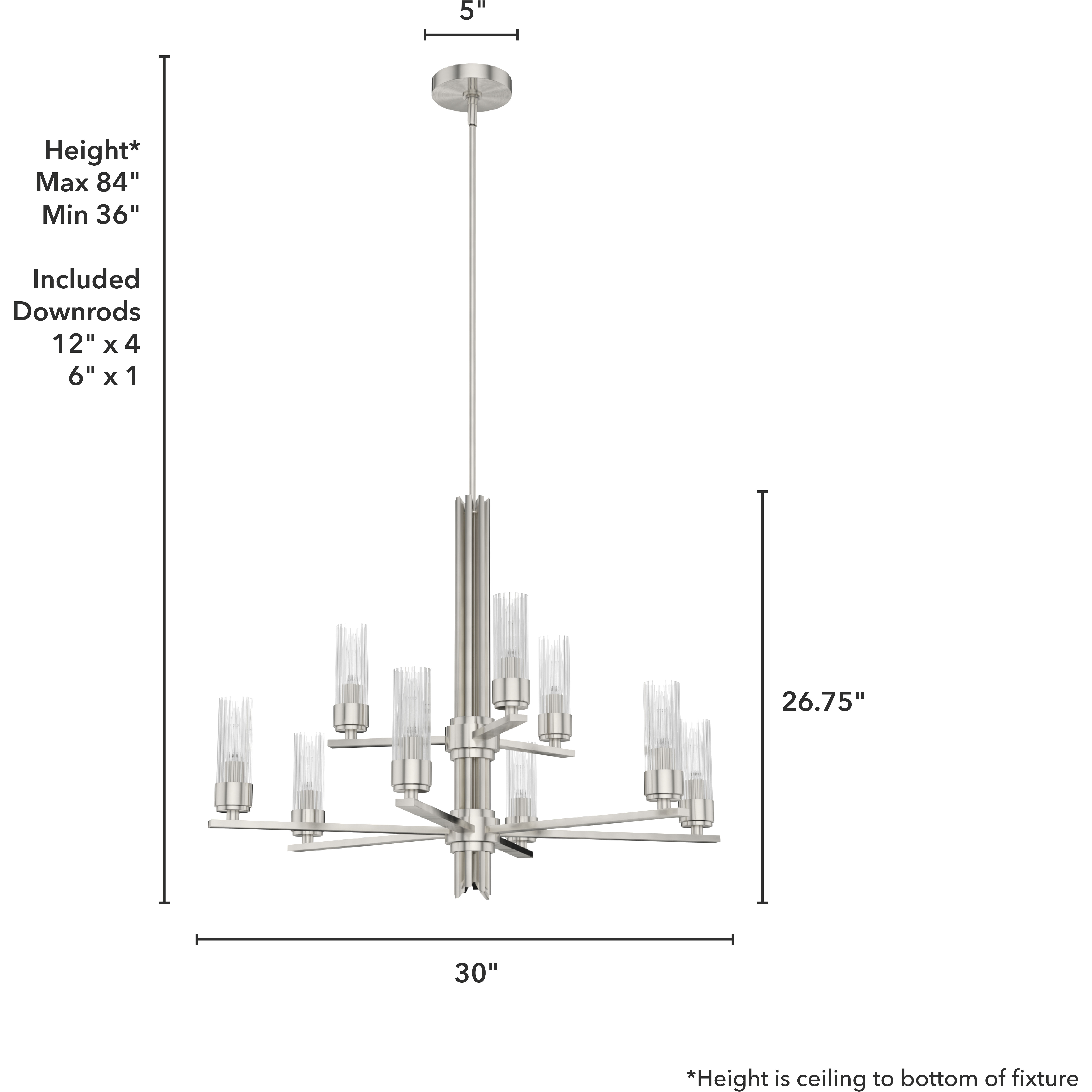 Gatz 9 Light 30 inch Brushed Nickel 2-Tier Chandelier Ceiling Light