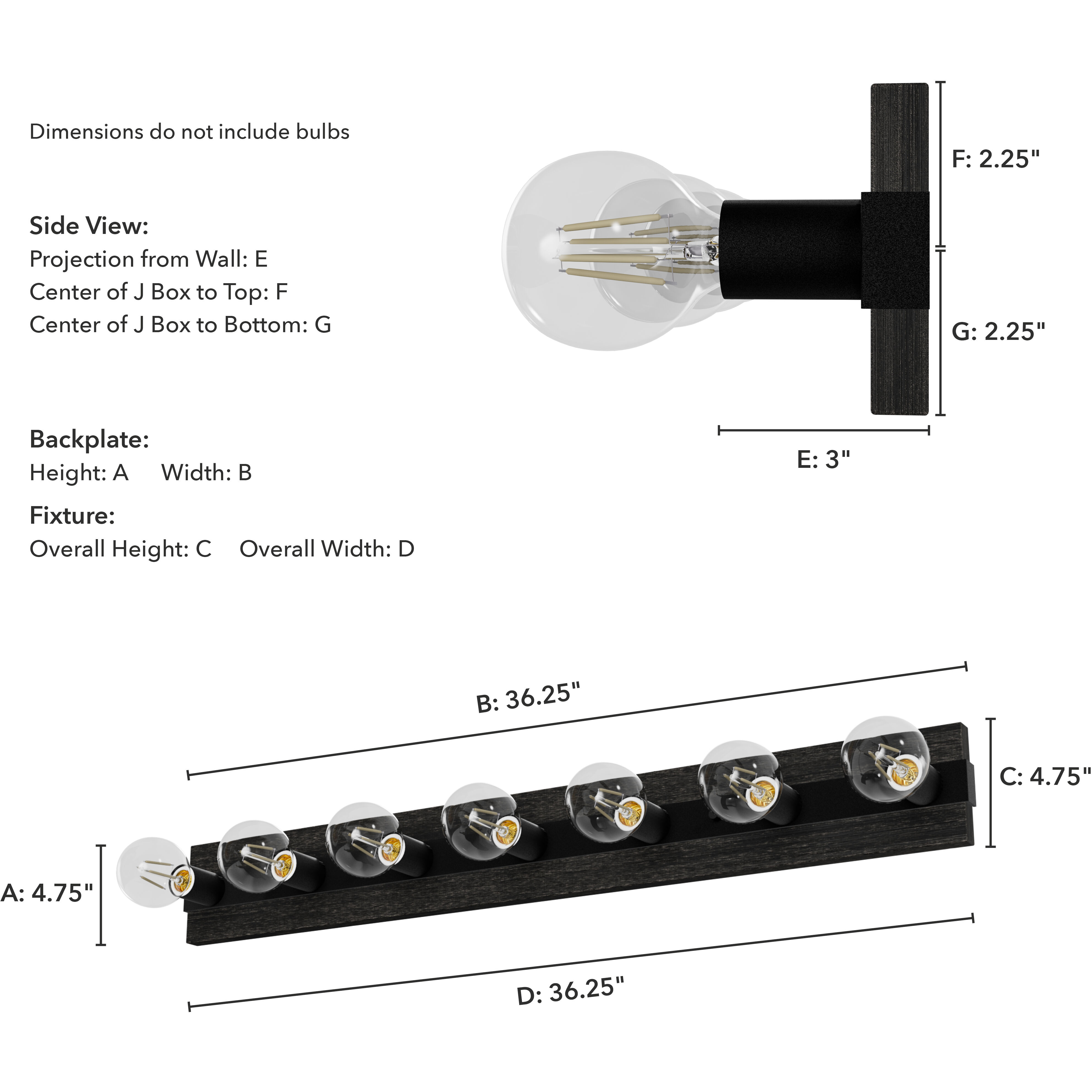 Donelson 7 Light 36 inch Natural Black Iron and Dark Ash Vanity Light Wall Light, Extra Large