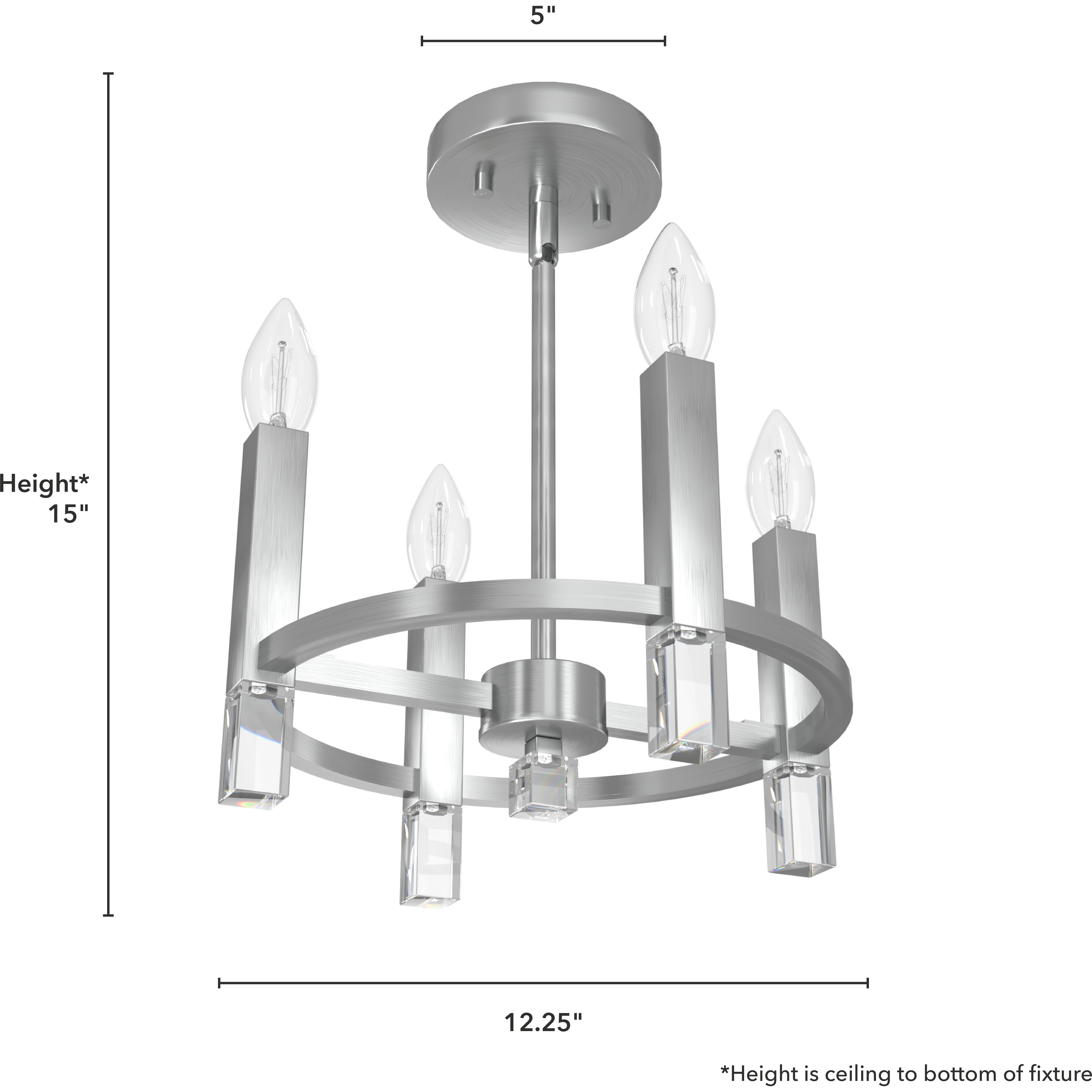 Sunjai 4 Light 12 inch Brushed Nickel Semi-Flush Mount Ceiling Light