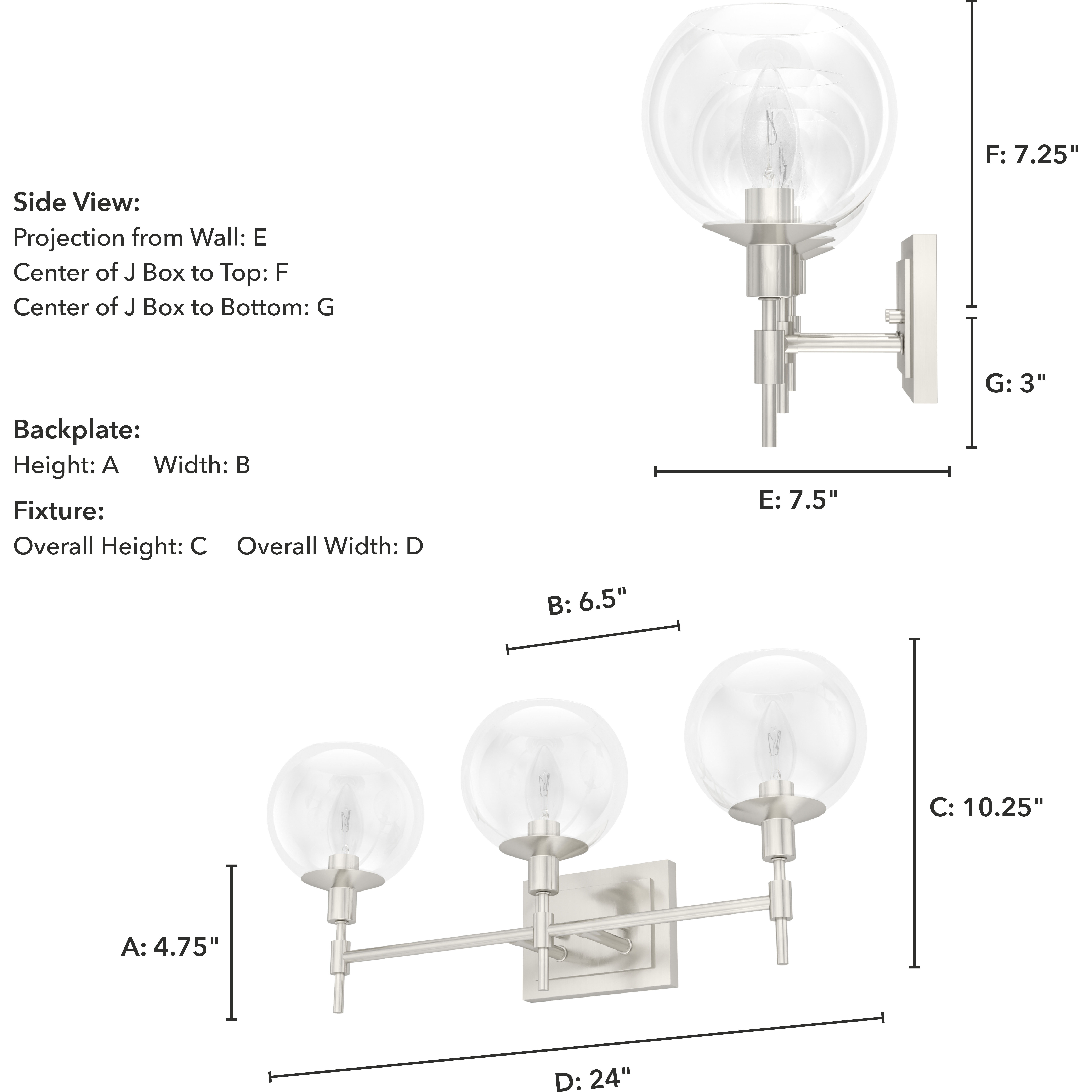 Xidane 3 Light 24 inch Brushed Nickel Vanity Light Wall Light