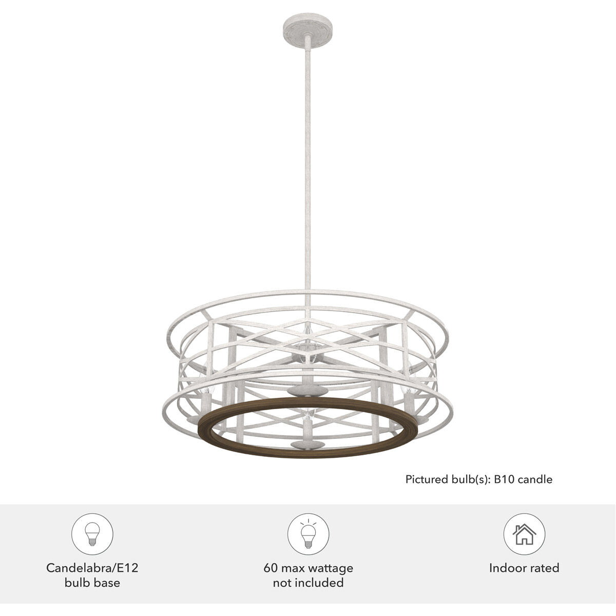 Langwood 4 Light 24 inch Distressed White and Chestnut Chandelier Ceiling Light