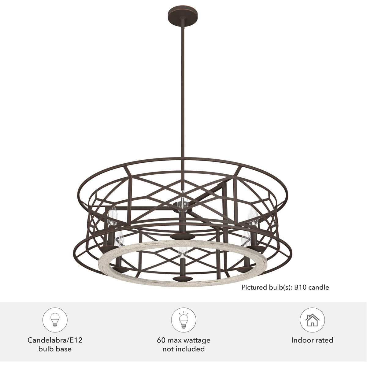 Langwood 6 Light 30 inch Onyx Bengal and Barnwood Chandelier Ceiling Light
