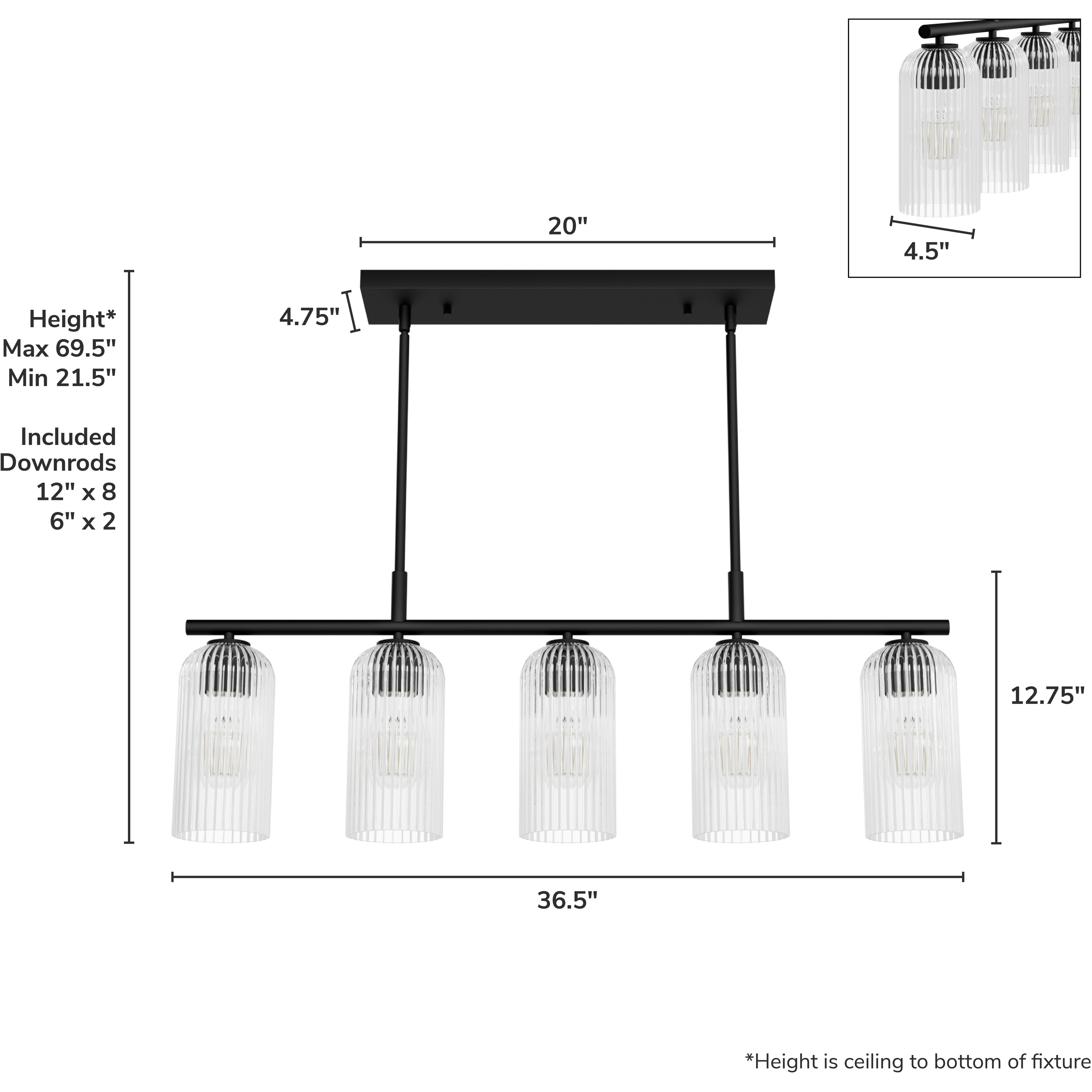 Beverly Glen 5 Light 36.5 inch Matte Black Linear Chandelier Ceiling Light, Medium