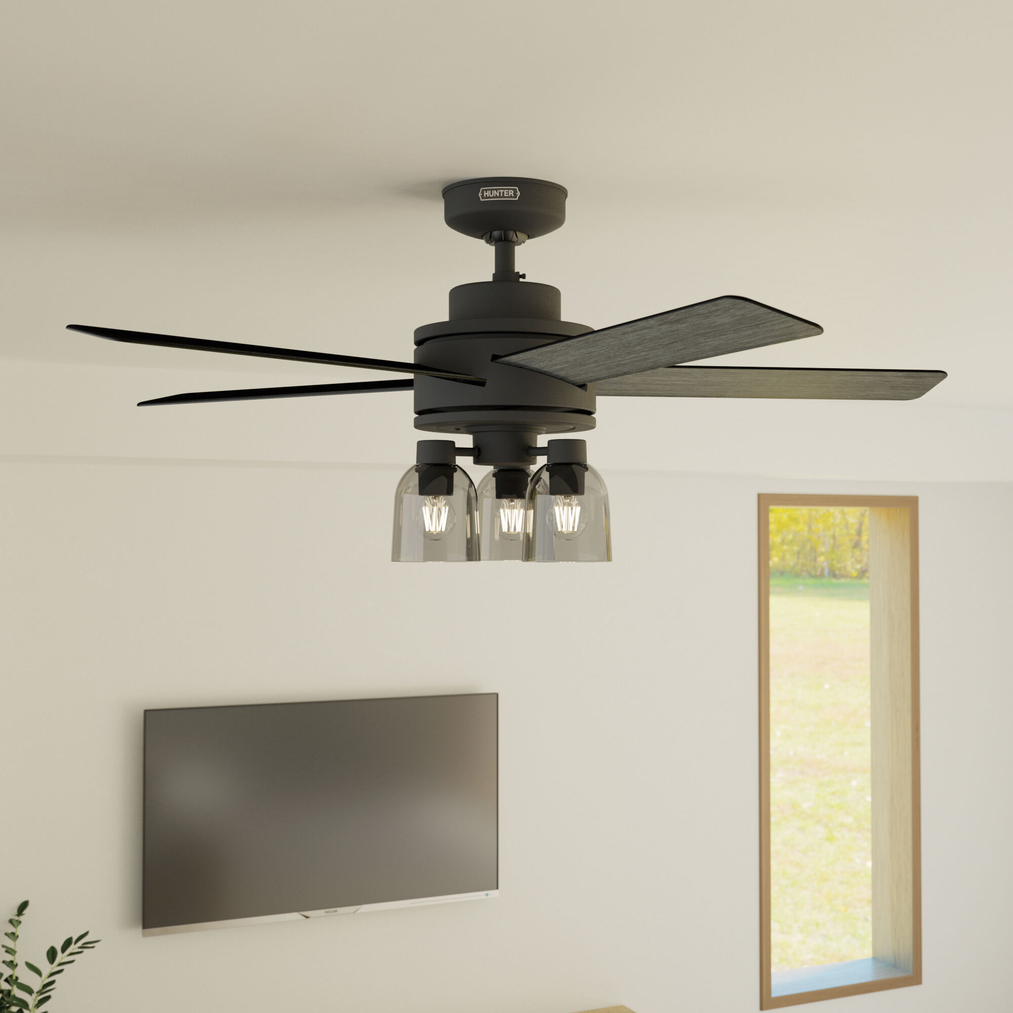 Lochemeade 52 inch Matte Black with Dark Gray Oak/Matte Black Blades Ceiling Fan